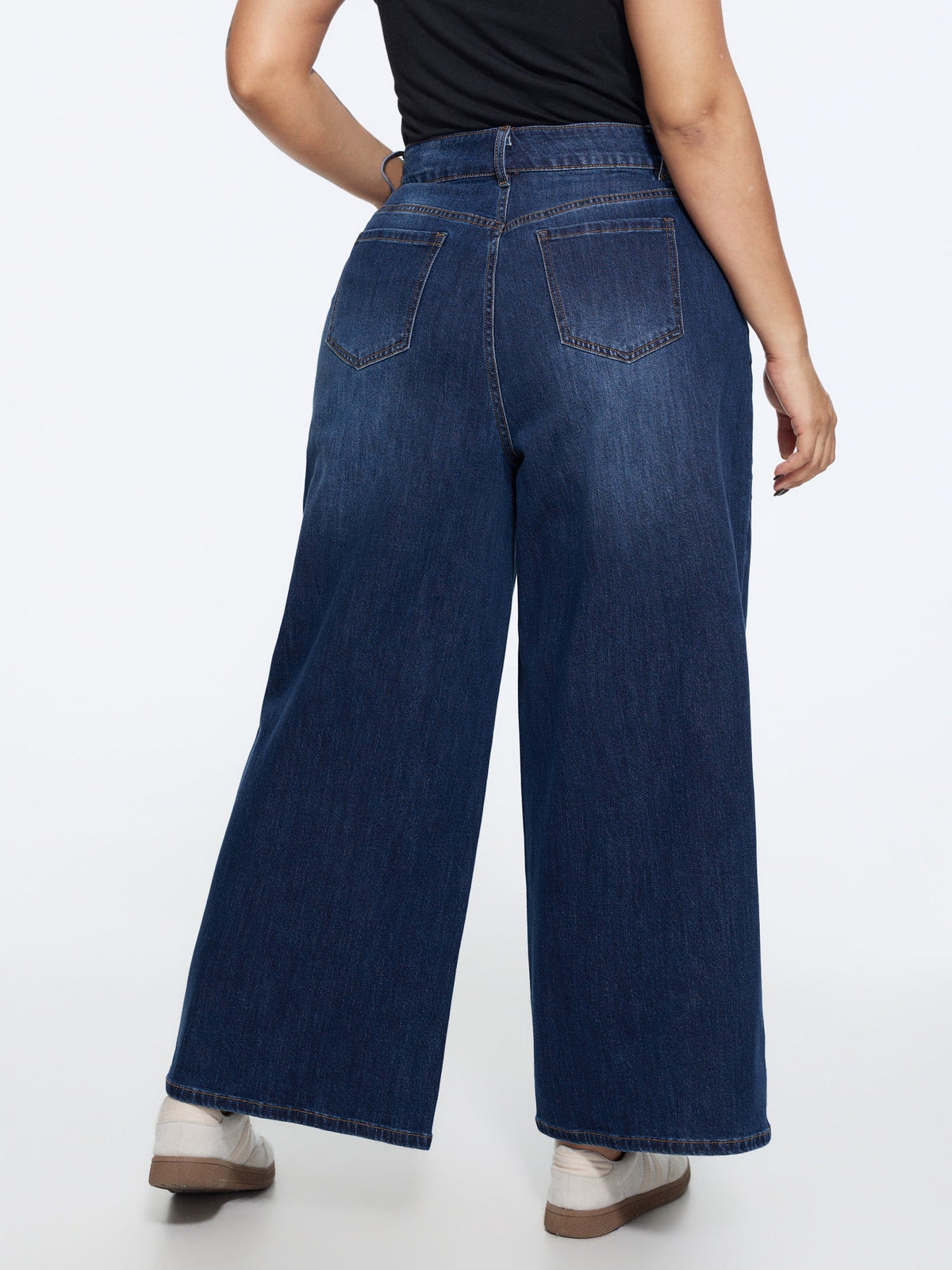 Stretchy Wash Vertical Seam Wide Leg Jeans