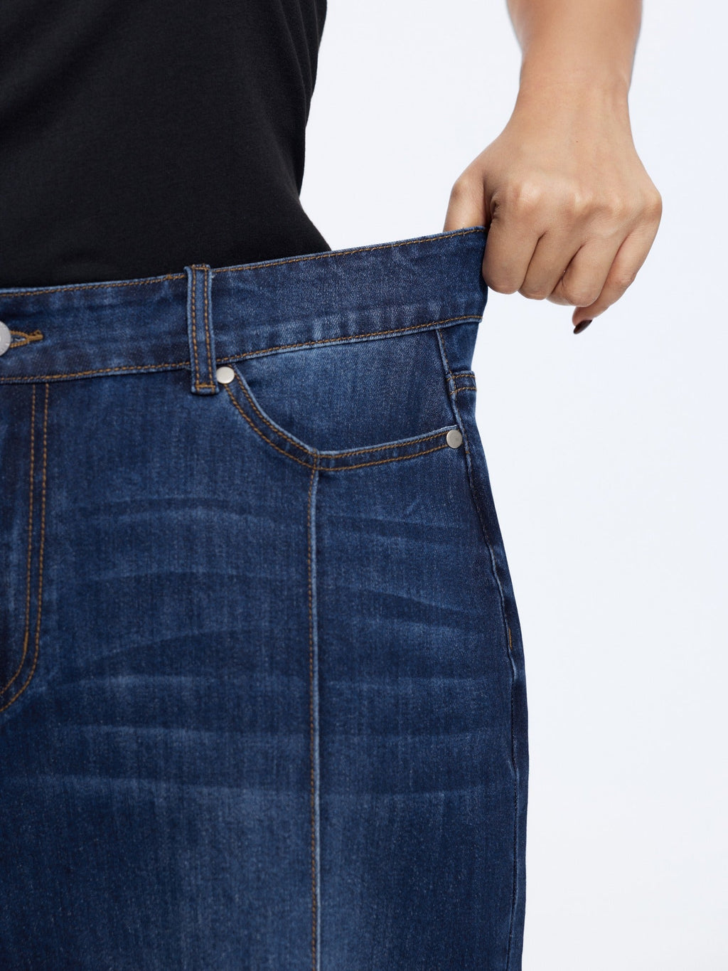 Stretchy Wash Vertical Seam Wide Leg Jeans