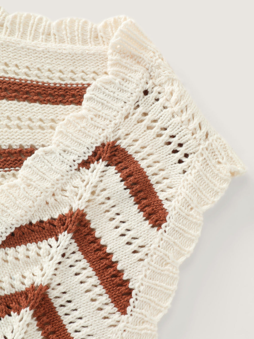 Scallop Edge Chevron Knit Front Tie Sweater Vest