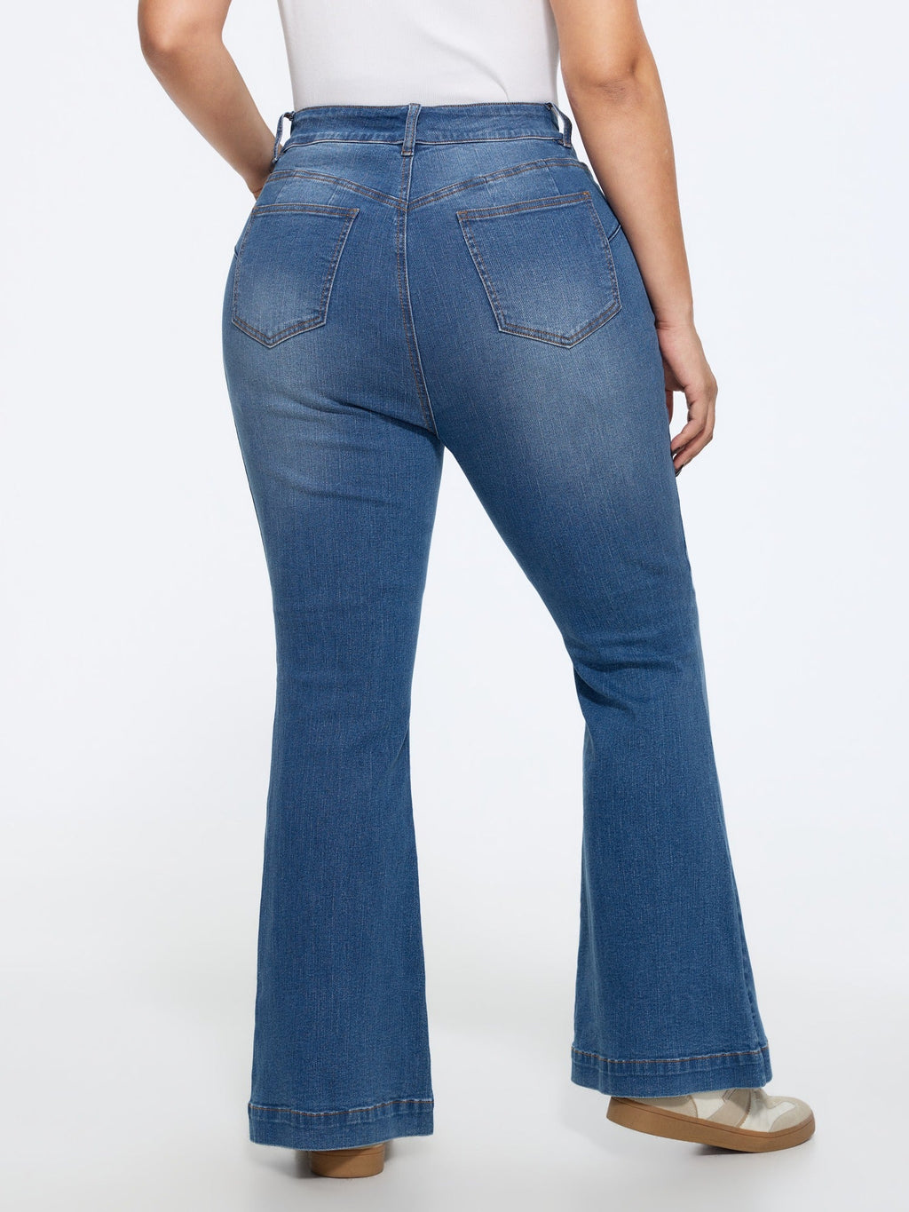 Stretchy Multi Buttons High Waist Flare Jeans