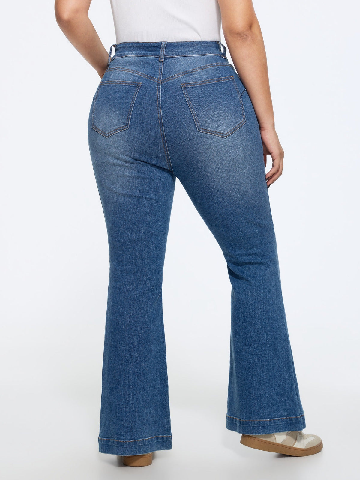 Stretchy Multi Buttons High Waist Flare Jeans
