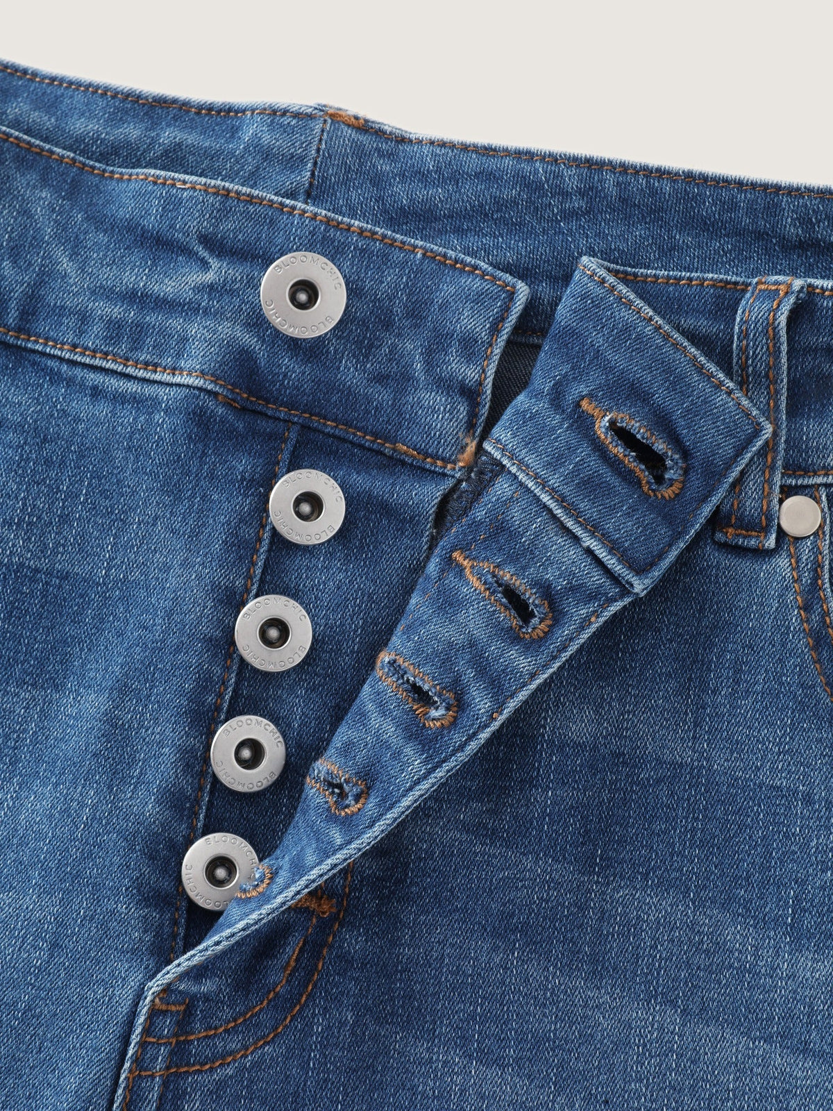 Stretchy Multi Buttons High Waist Flare Jeans