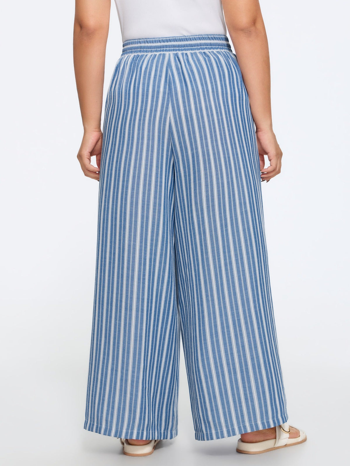 Color Contrast Stripe Drawstring Wide Leg Pants