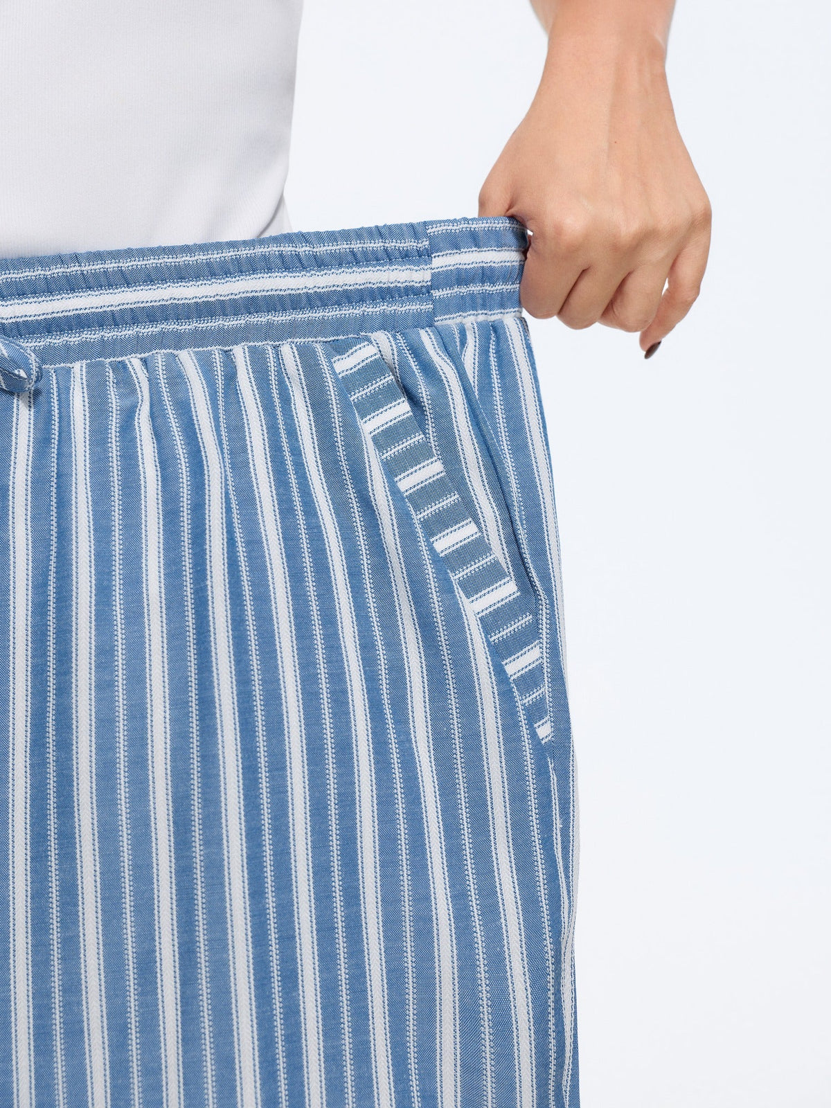 Color Contrast Stripe Drawstring Wide Leg Pants