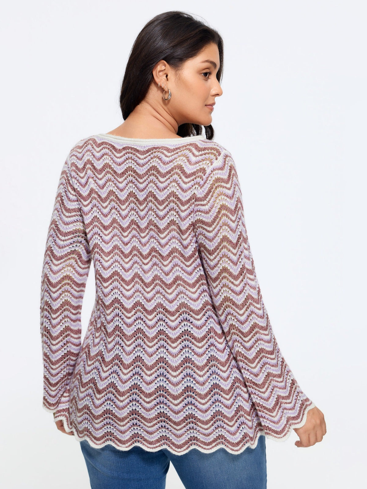 Scallop Hem Cut Out Flare Sleeve Pullover