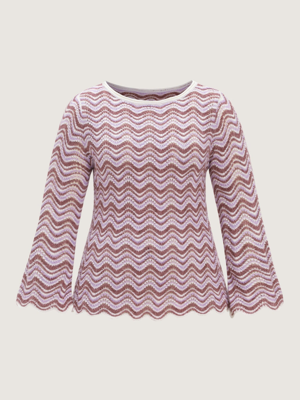 Scallop Hem Cut Out Flare Sleeve Pullover