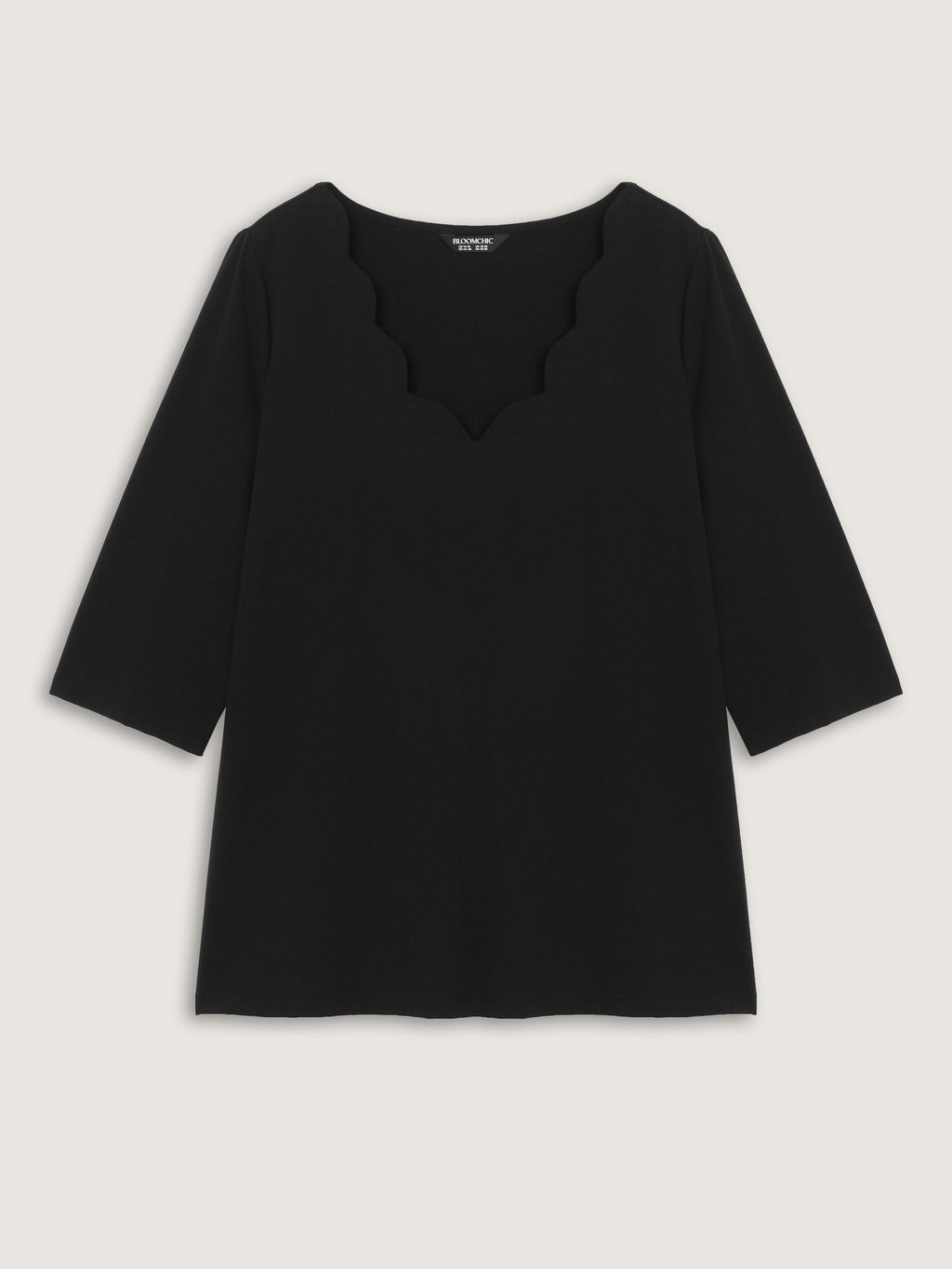 Cotton Wave V Neck Three Quarter Sleeve Knit T-Shirt