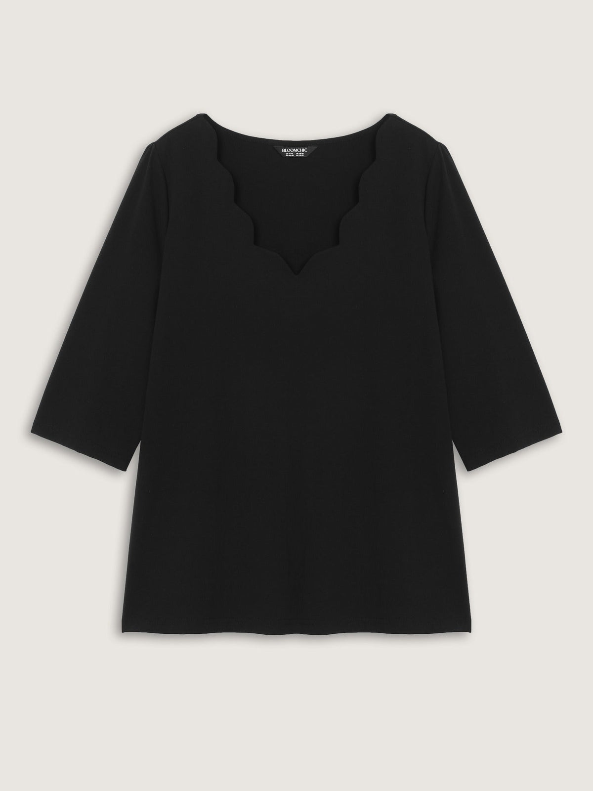 Cotton Wave V Neck Three Quarter Sleeve Knit T-Shirt