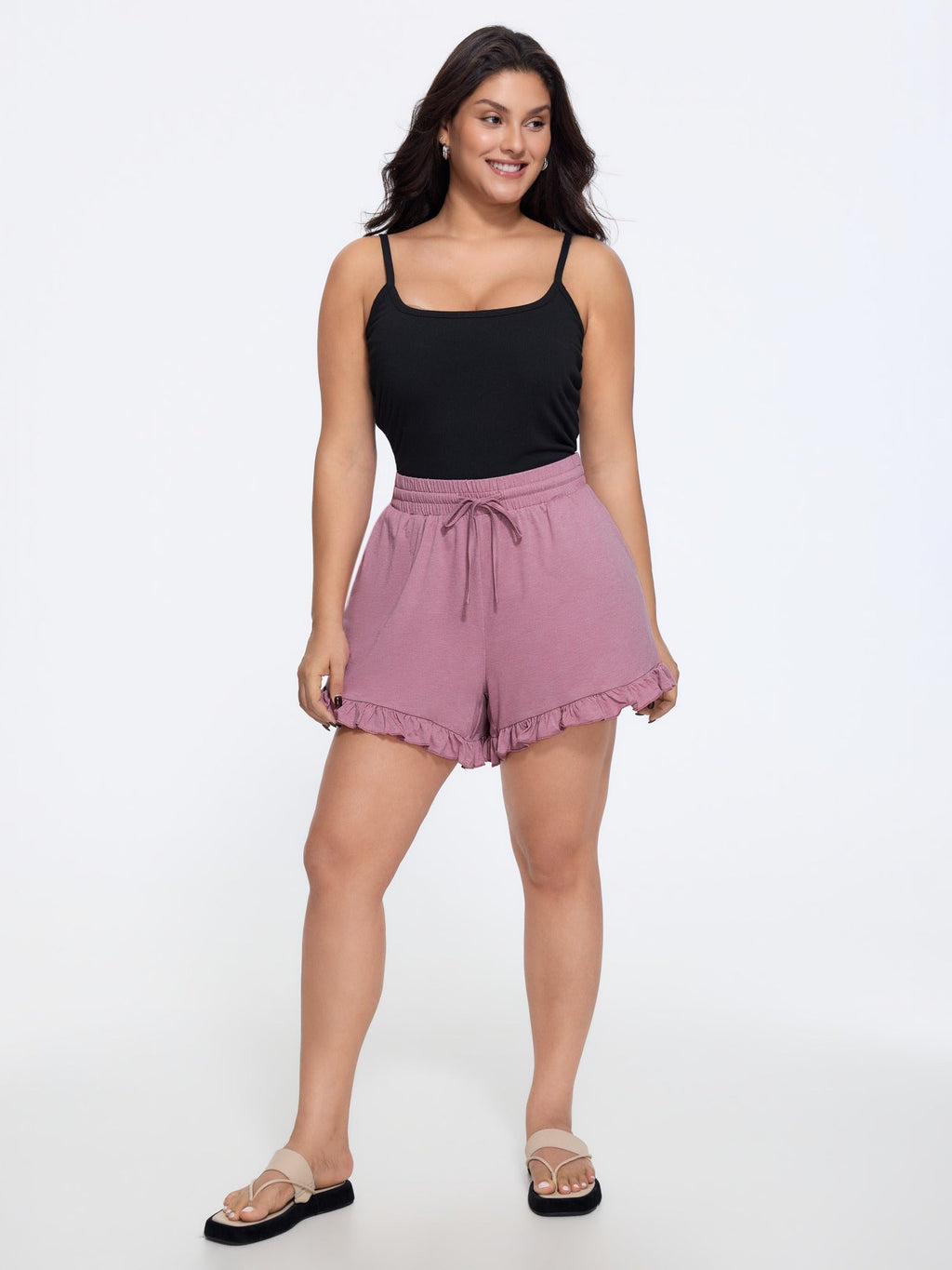 Supersoft Mixed Color Knit Drawstring Ruffled Shorts