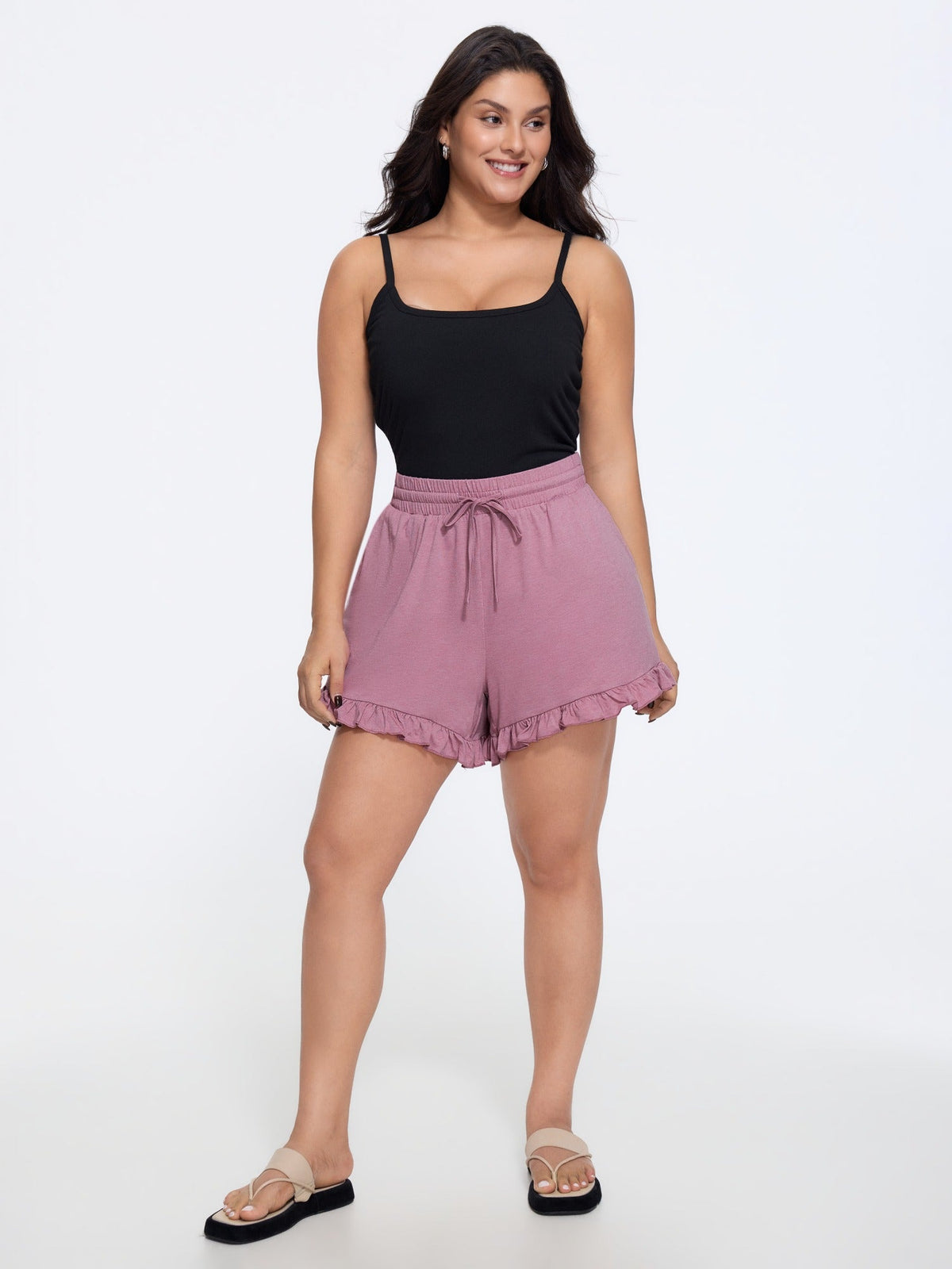 Supersoft Mixed Color Knit Drawstring Ruffled Shorts