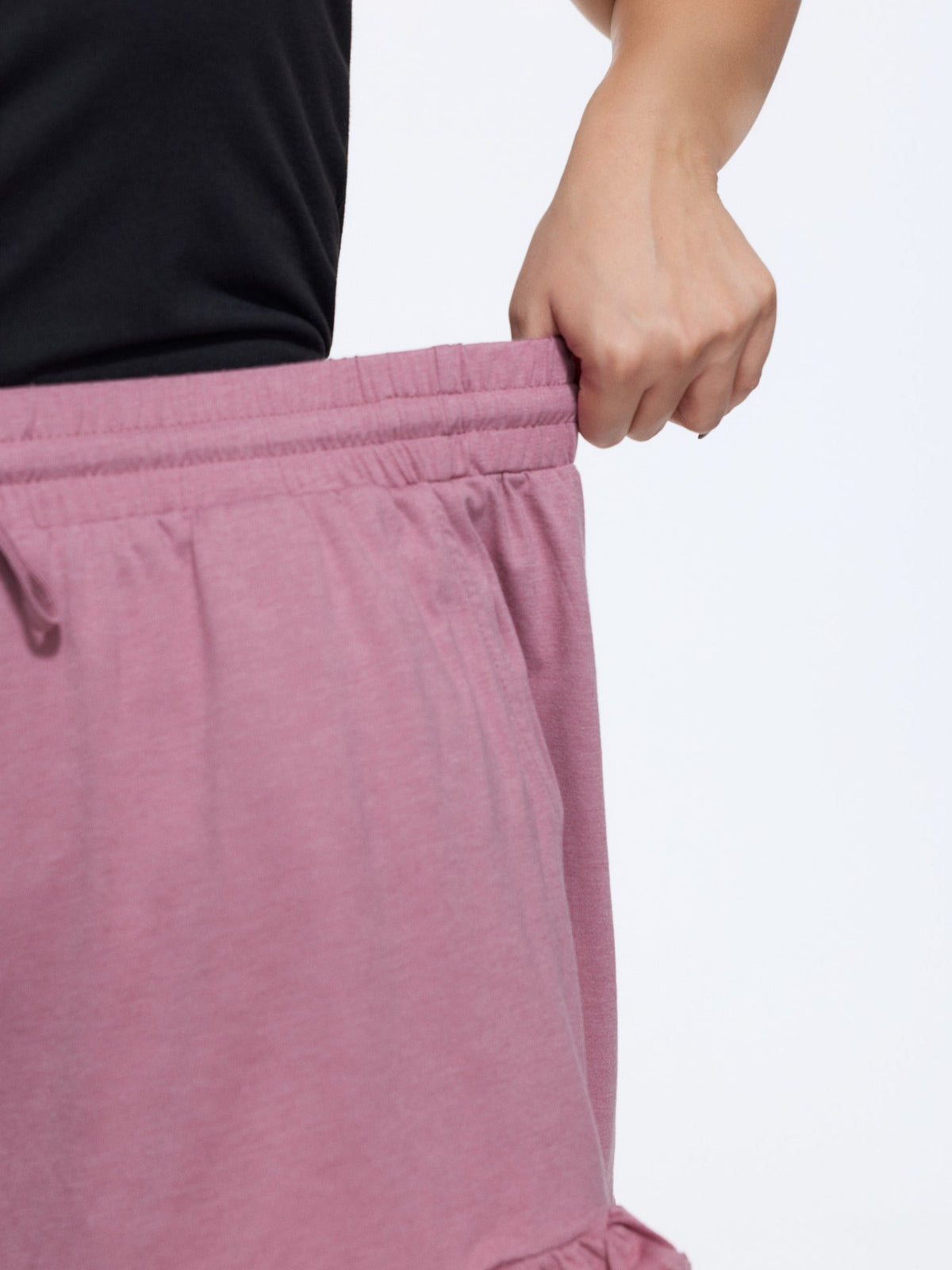 Supersoft Mixed Color Knit Drawstring Ruffled Shorts
