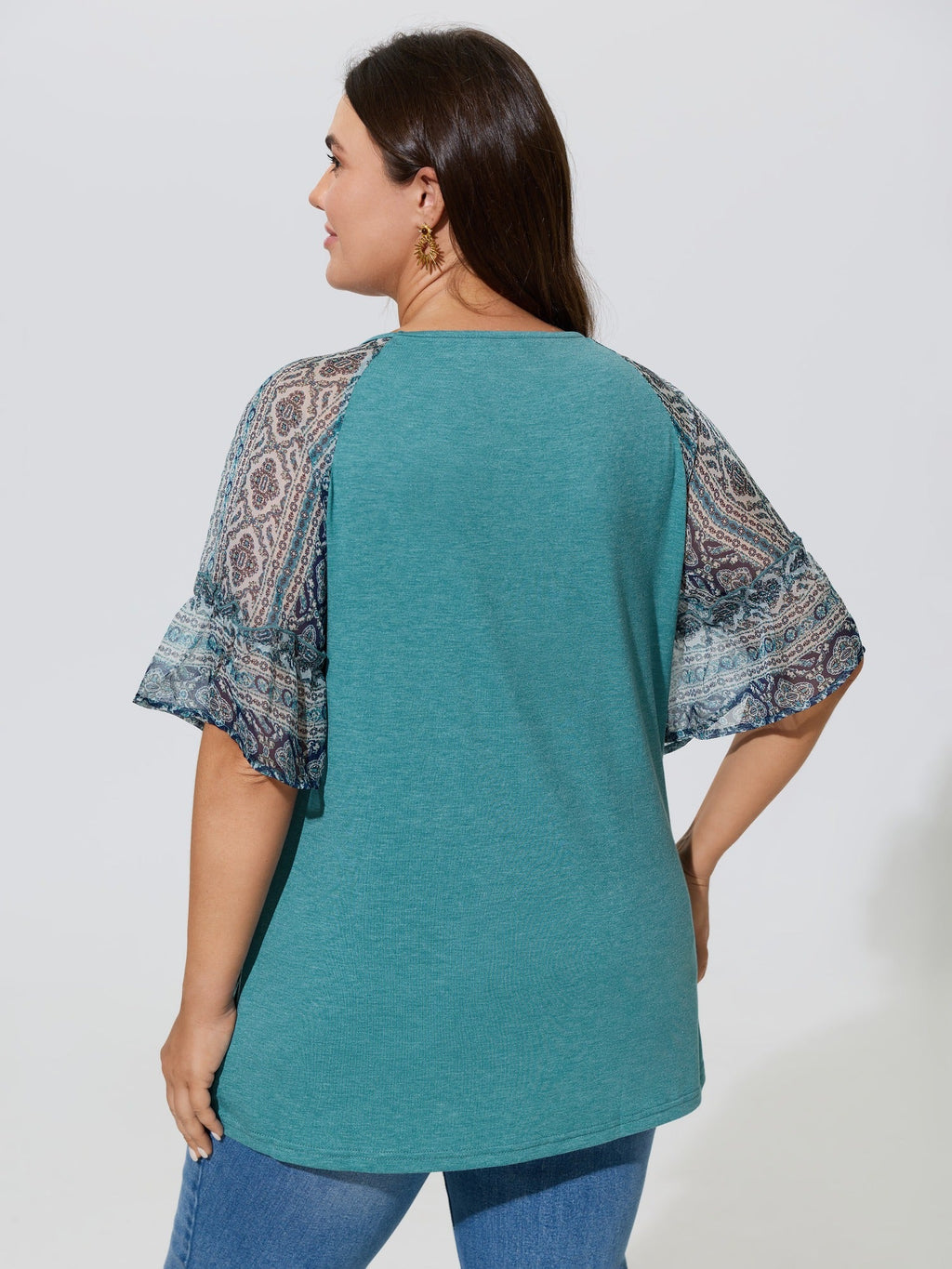 Boho Print Patchwork Raglan Sleeve T-shirt