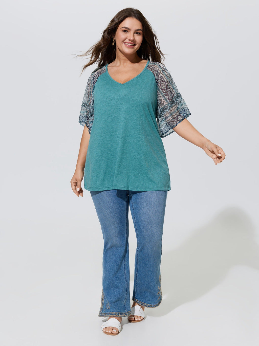 Boho Print Patchwork Raglan Sleeve T-shirt