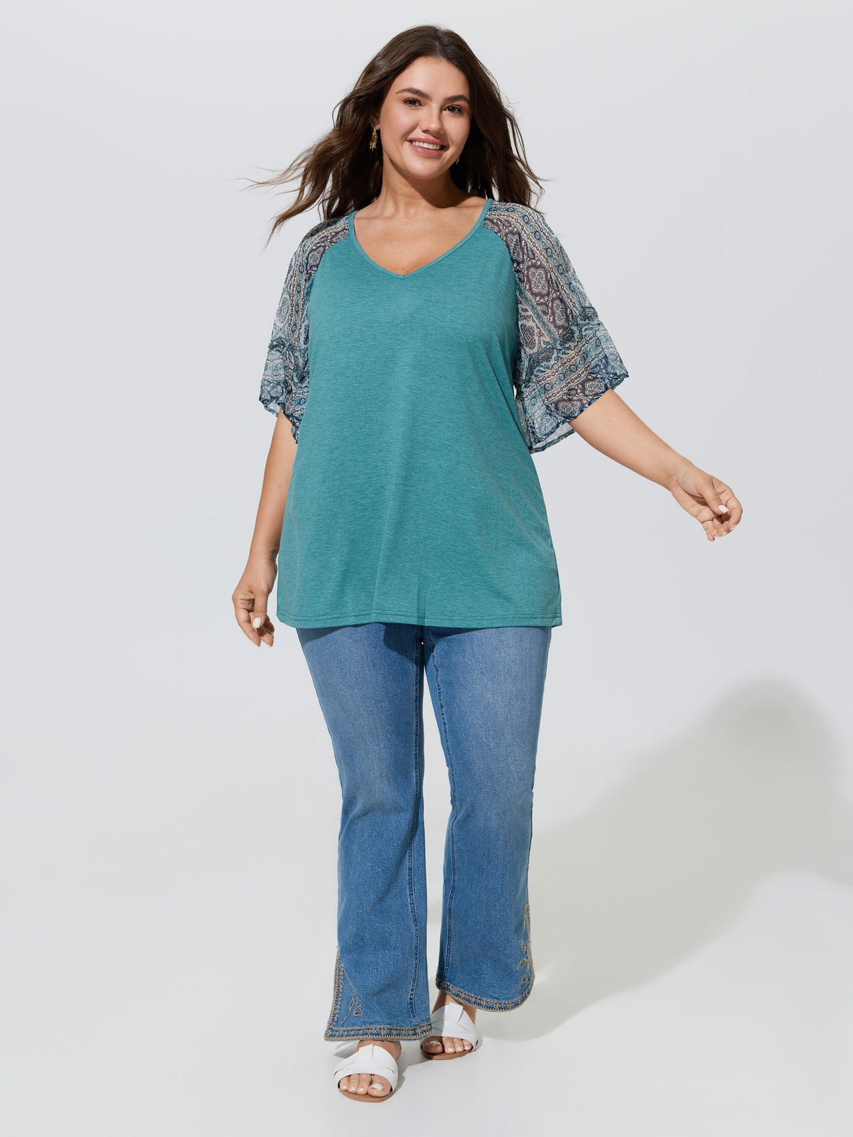 Boho Print Patchwork Raglan Sleeve T-shirt