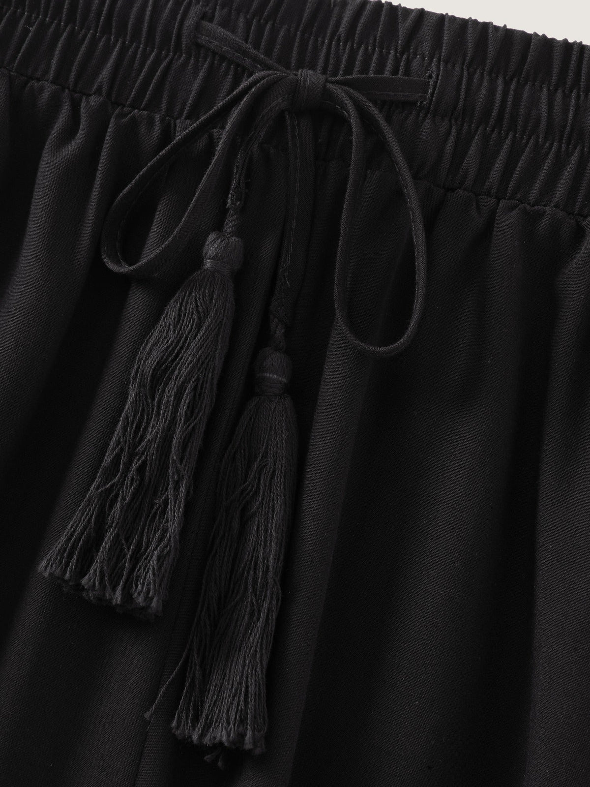 Palm Embroidery Tassel Drawstring Wide Leg Pants