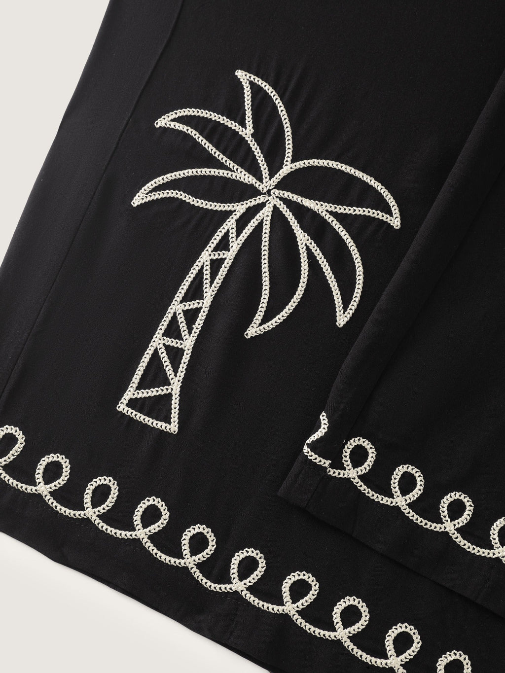 Palm Embroidery Tassel Drawstring Wide Leg Pants