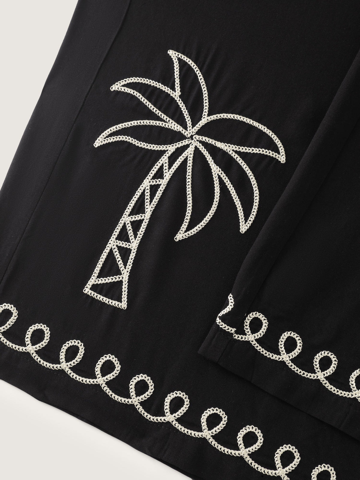 Palm Embroidery Tassel Drawstring Wide Leg Pants