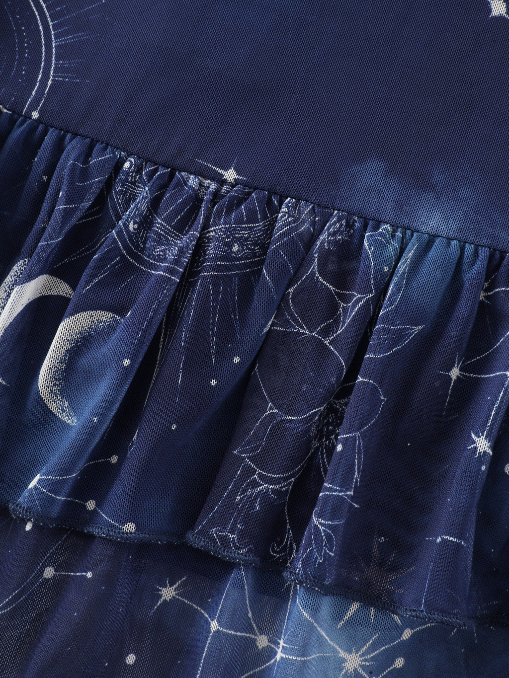 Stretchy Star Moon Print Tiered Ruffle Hem Midi Dress