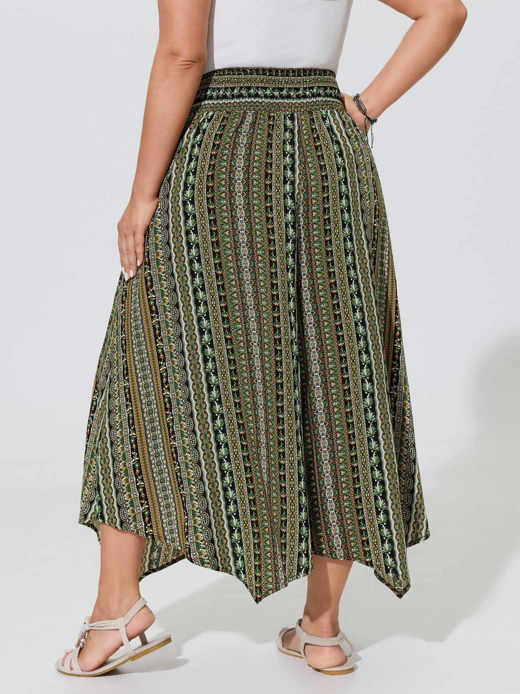 Shirred Colorful Asymmetric Hem Pants