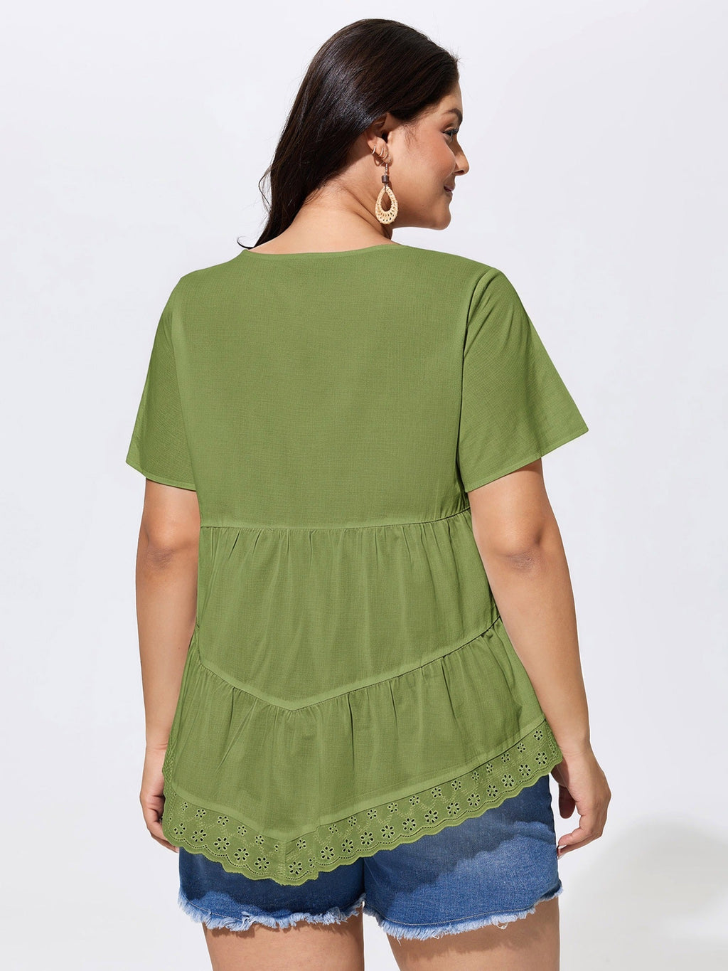 Cotton V-Neck Tiered Plain Blouse