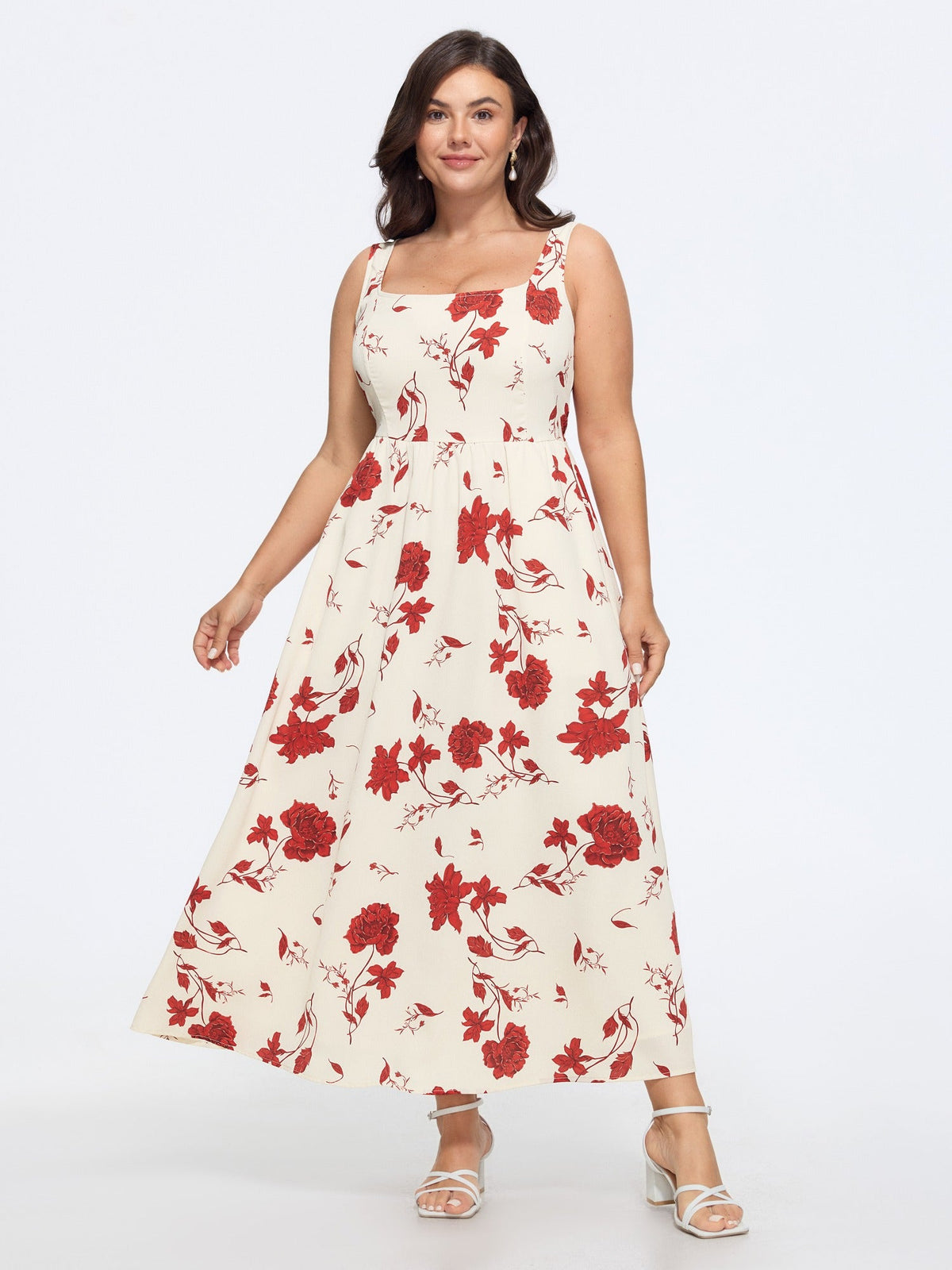 Floral Print Sleeveless Flowy Maxi Dress