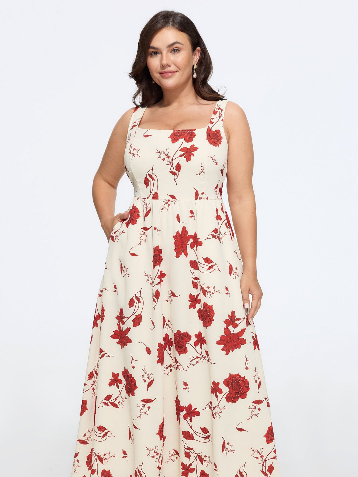 Floral Print Sleeveless Flowy Maxi Dress