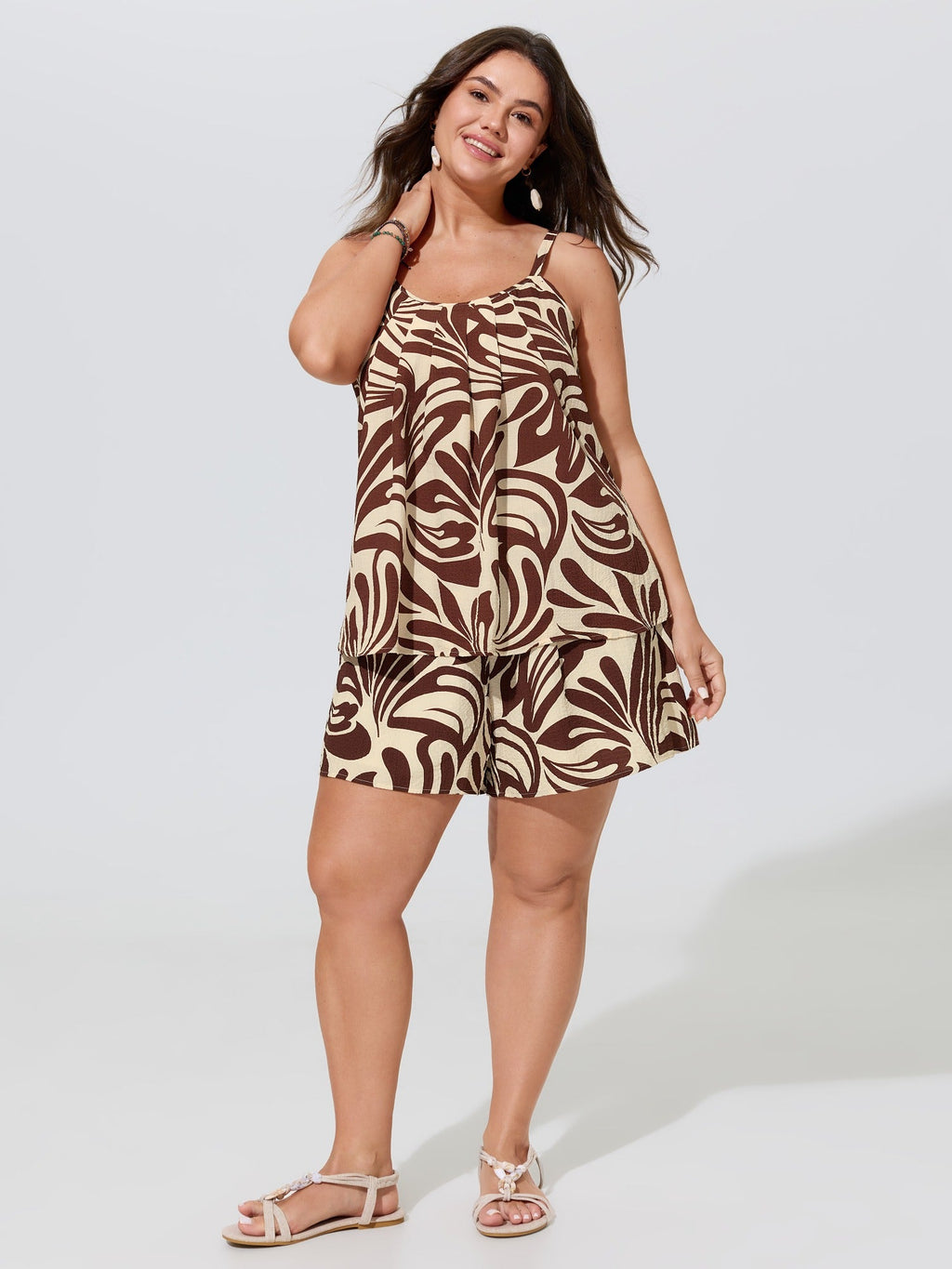 Abstract Print Elastic Waist Shorts