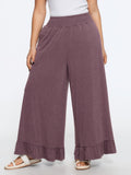 Supersoft Elastic Waist Ruffle Hem Wide Leg Pants