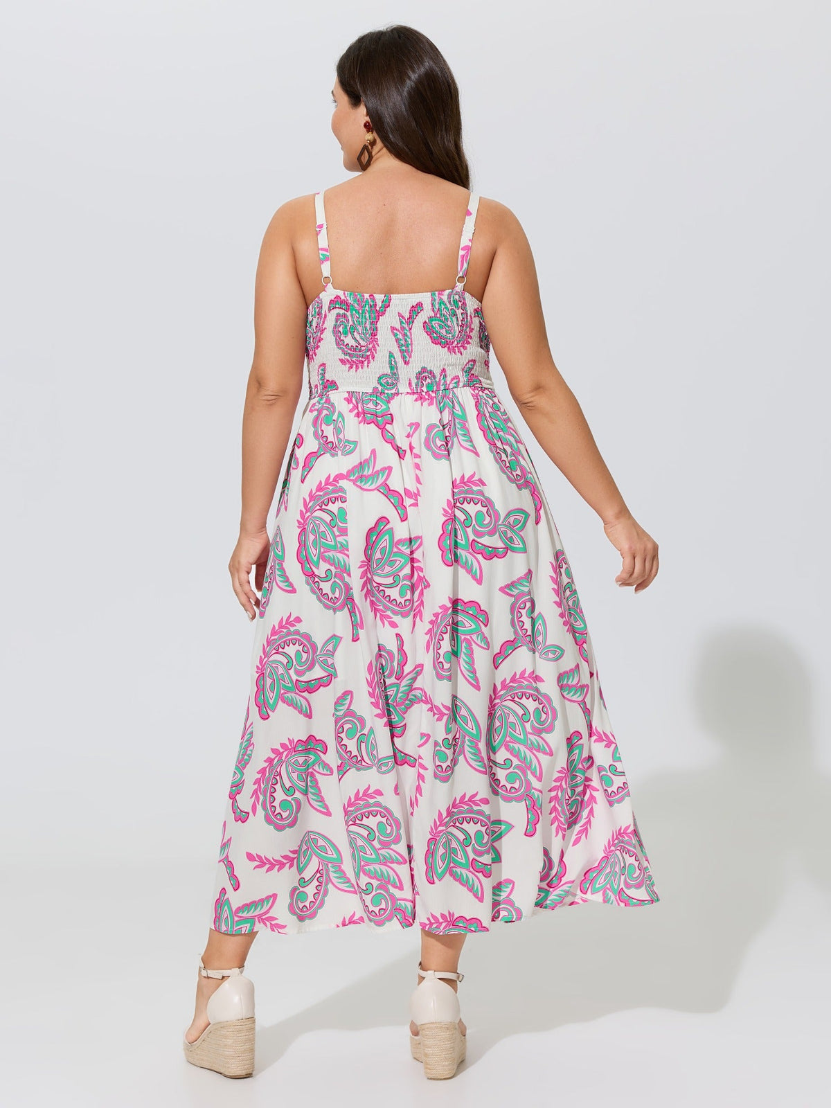 Supersoft Paisley Print Shirred Waist Adjustable Strap Maxi Dress