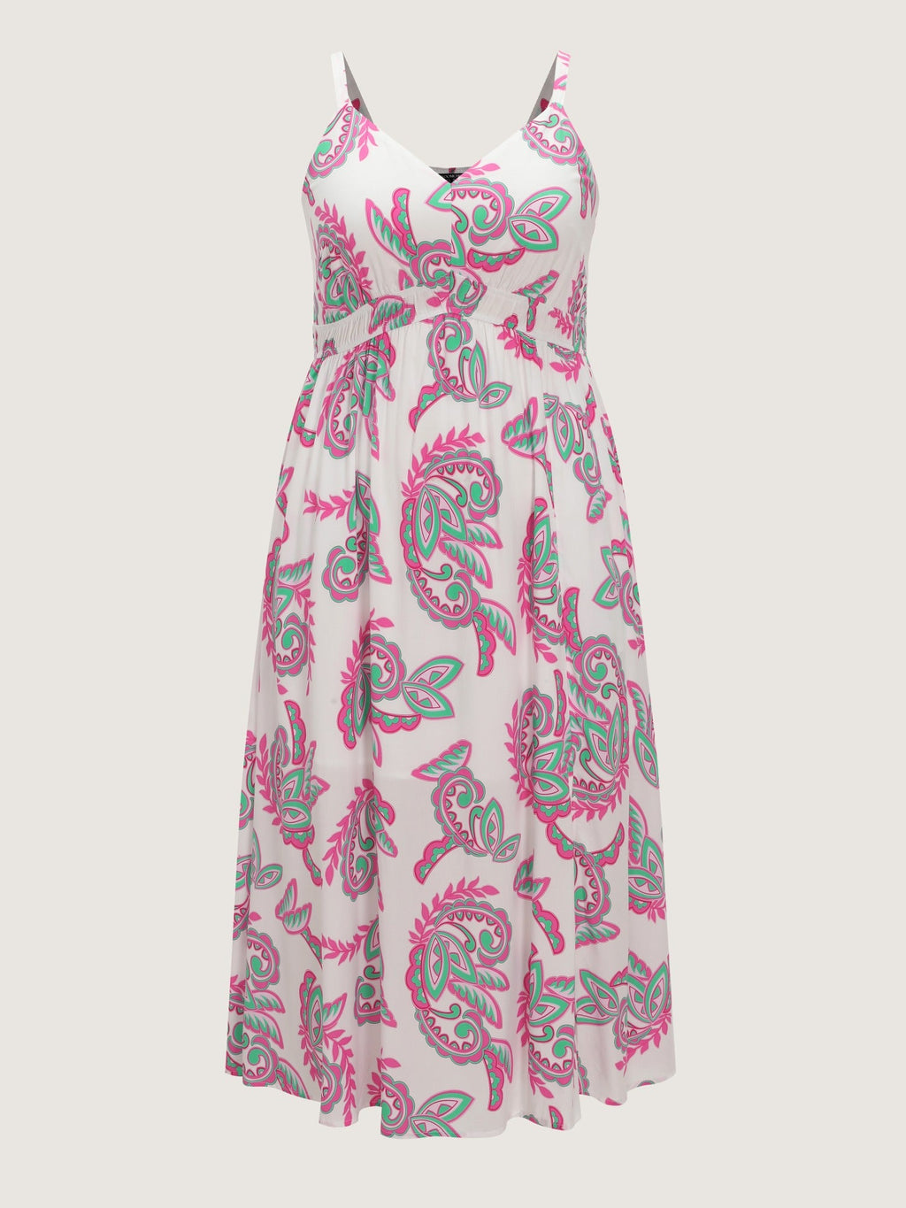 Supersoft Paisley Print Shirred Waist Adjustable Strap Maxi Dress