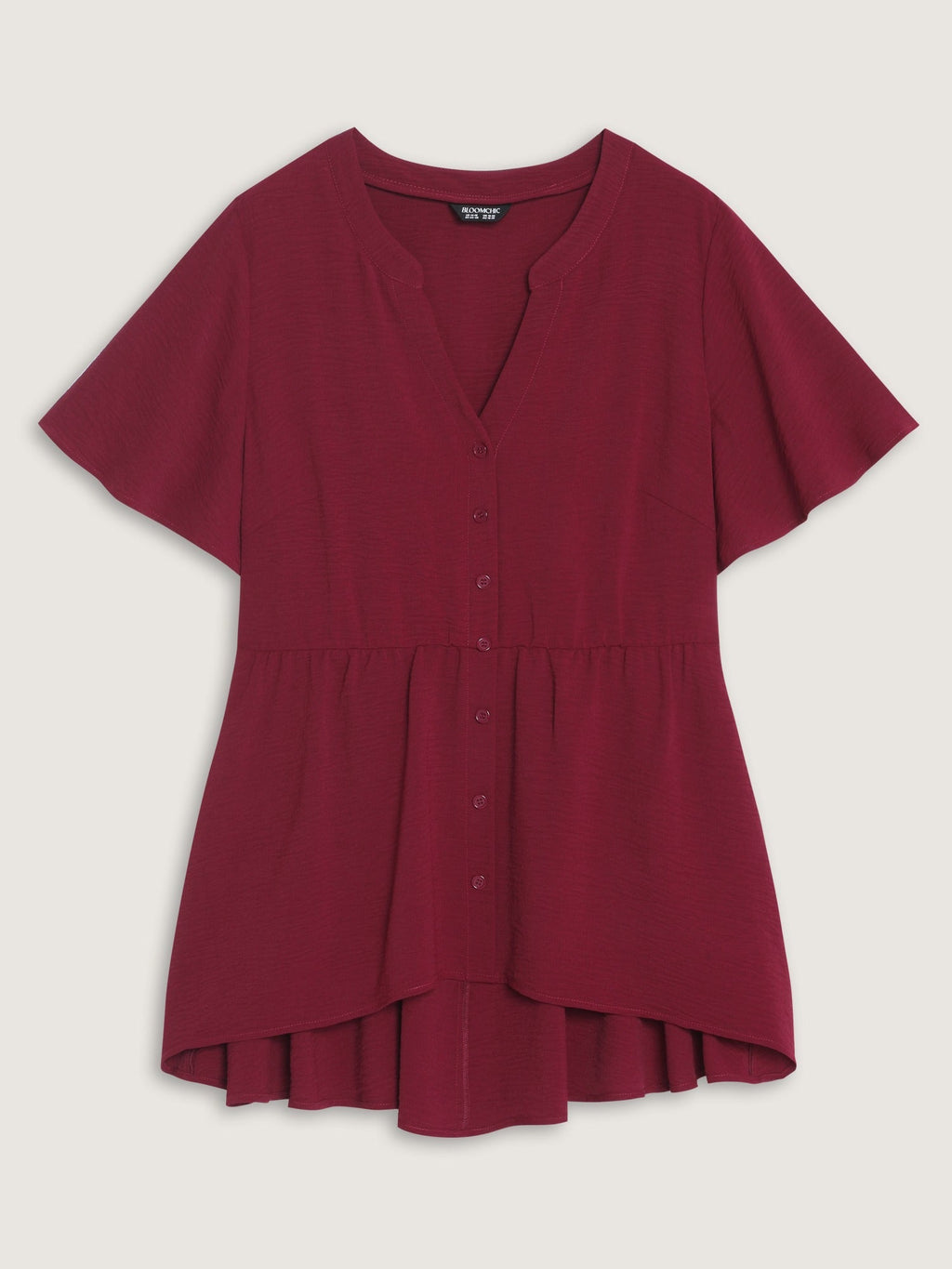 Solid V Neck Ruffle Sleeve Babydoll Blouse