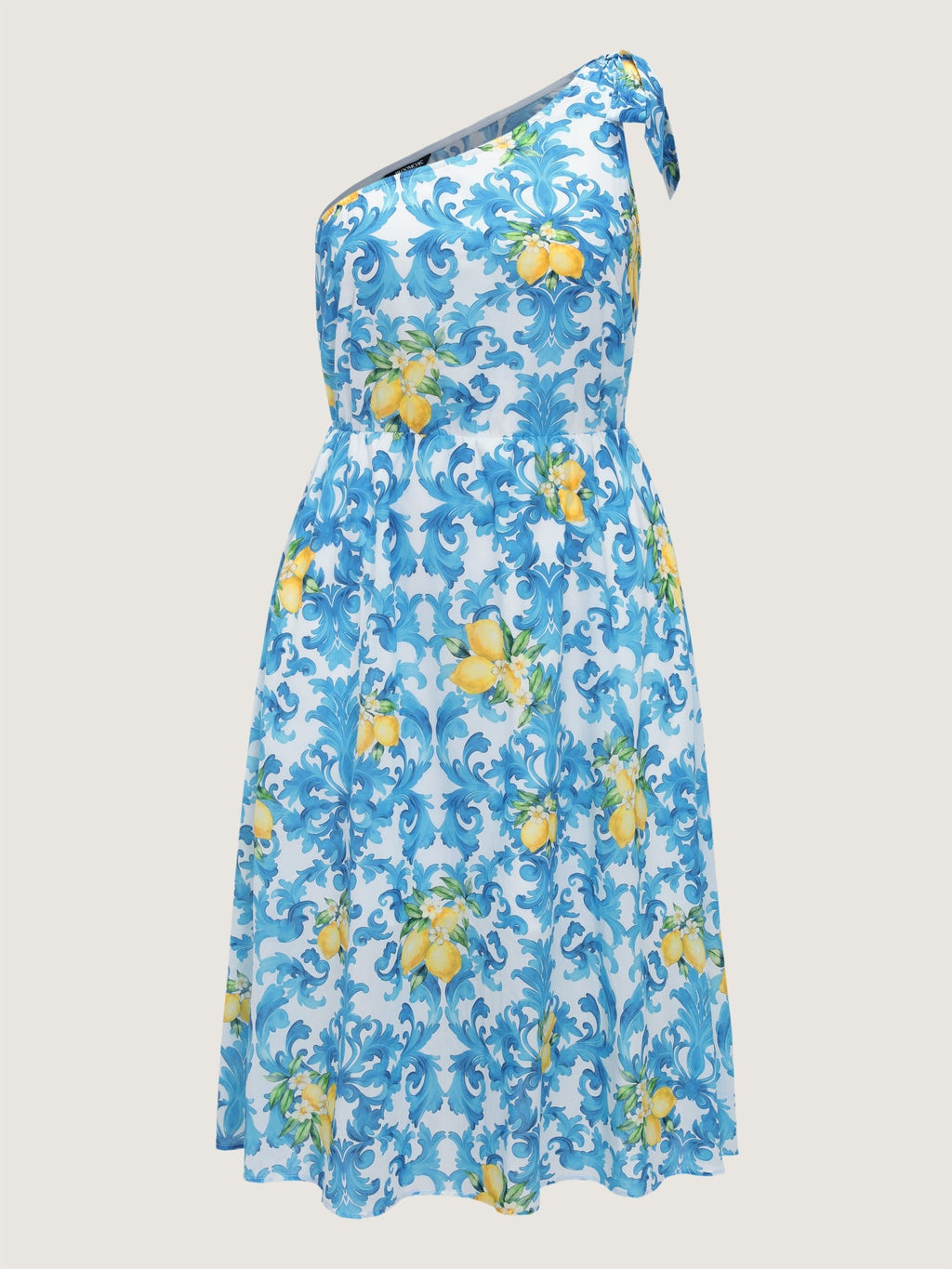Cotton Lemon Baroque Print One Shoulder Midi Dress