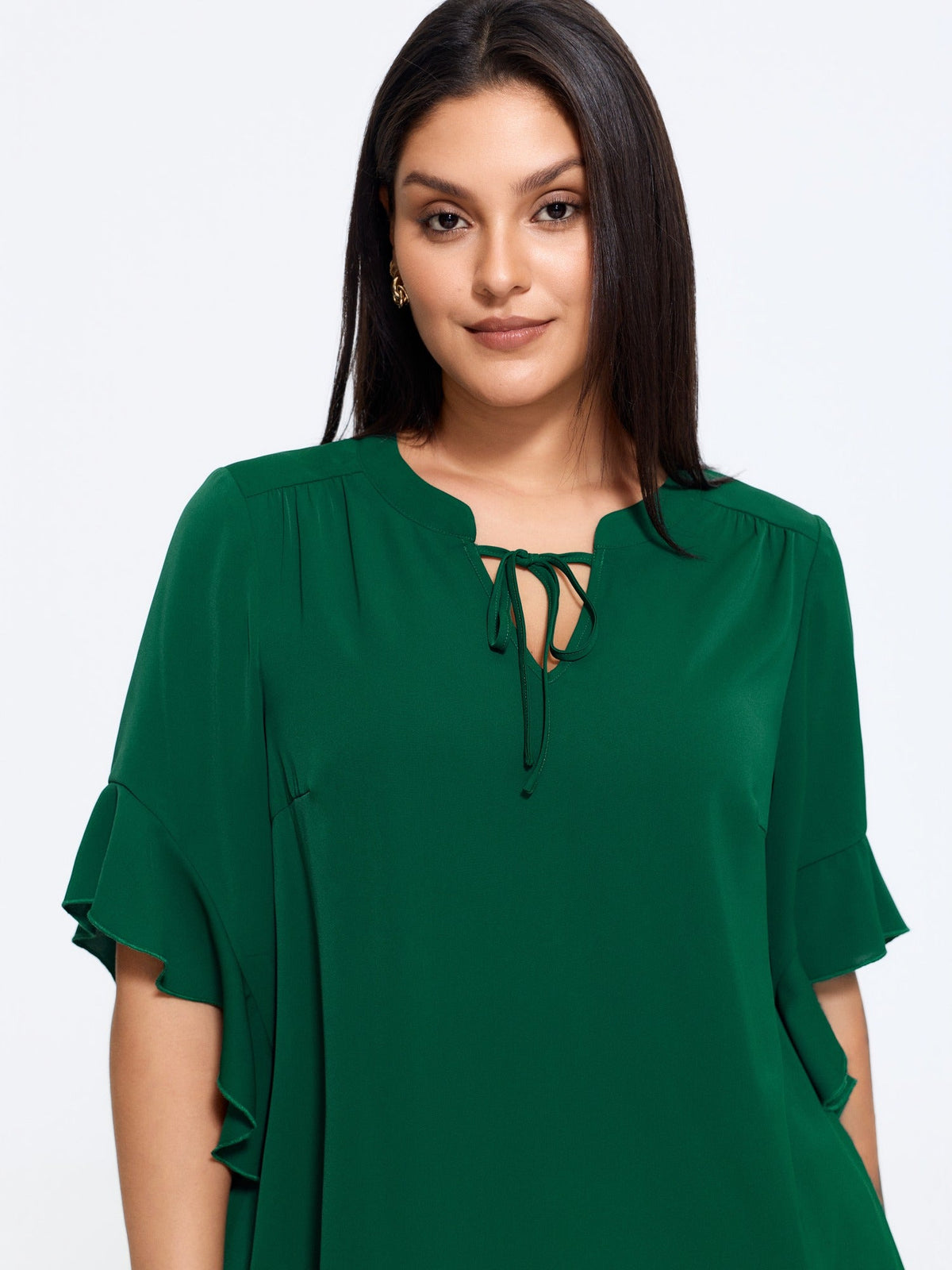 Tie Neck Ruffle Sleeve Blouse