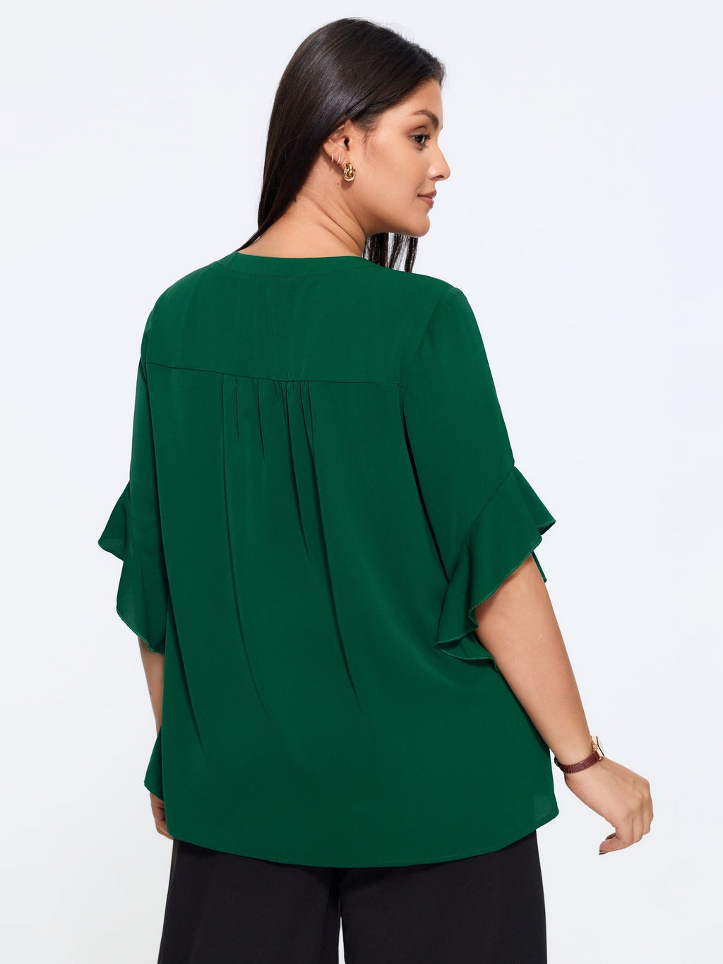 Tie Neck Ruffle Sleeve Blouse