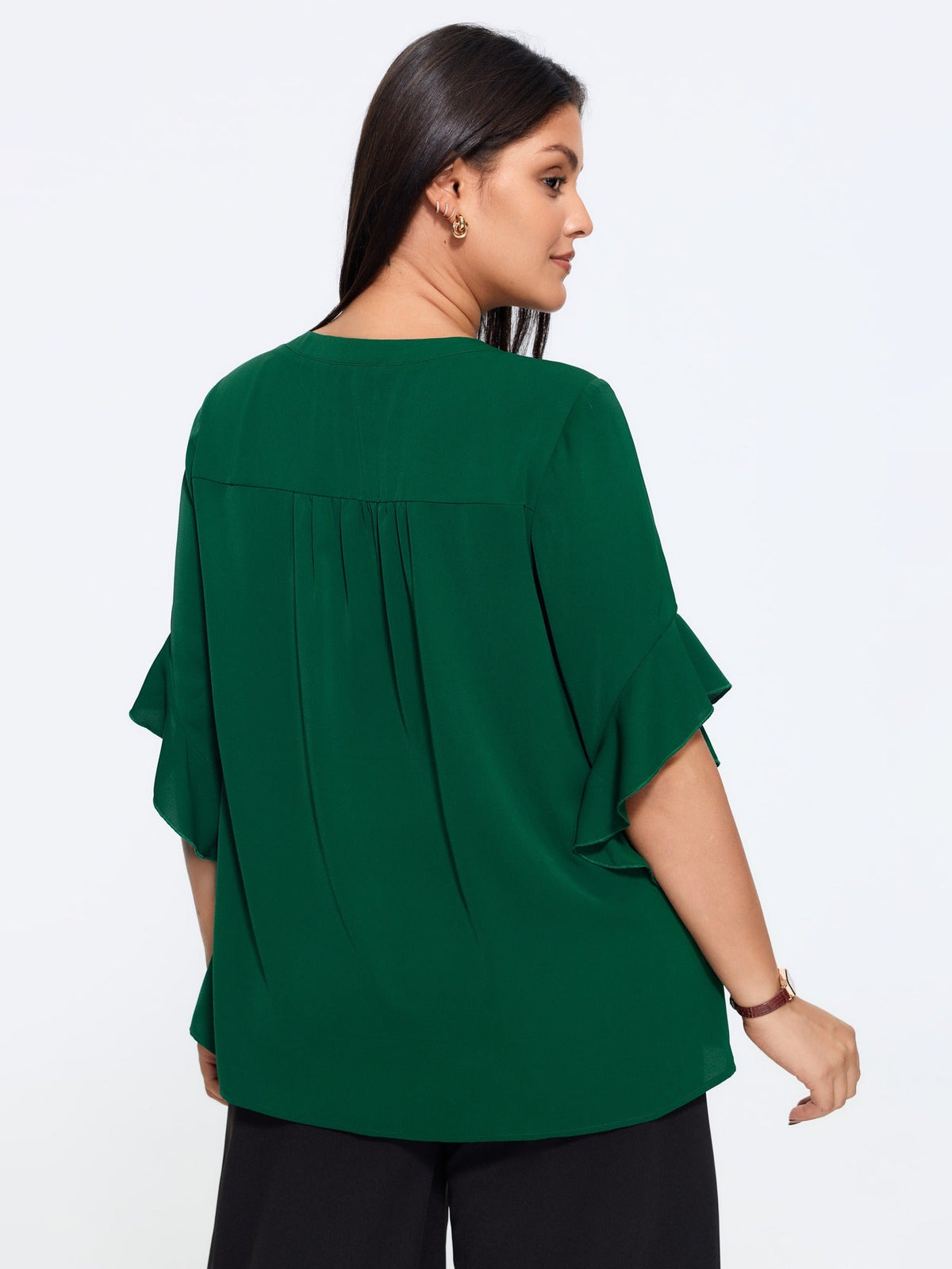 Tie Neck Ruffle Sleeve Blouse