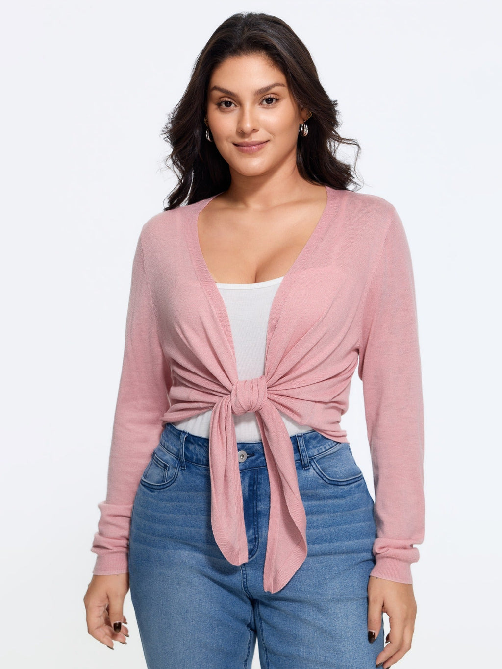 Front Tie Wrap Cropped Cardigan