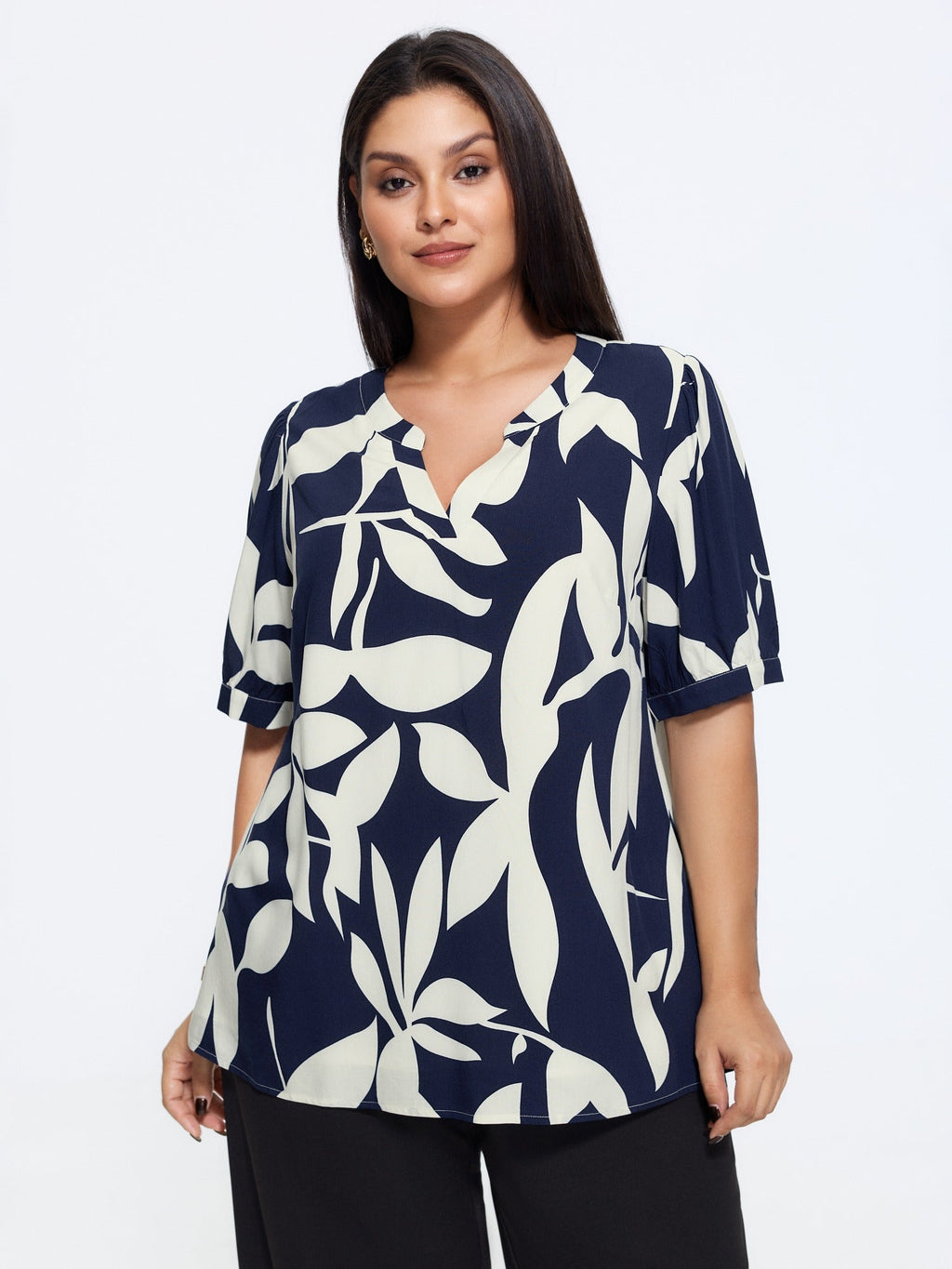 Abstract Print Puff Sleeve Blouse