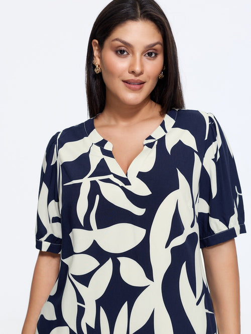 Abstract Print Puff Sleeve Blouse