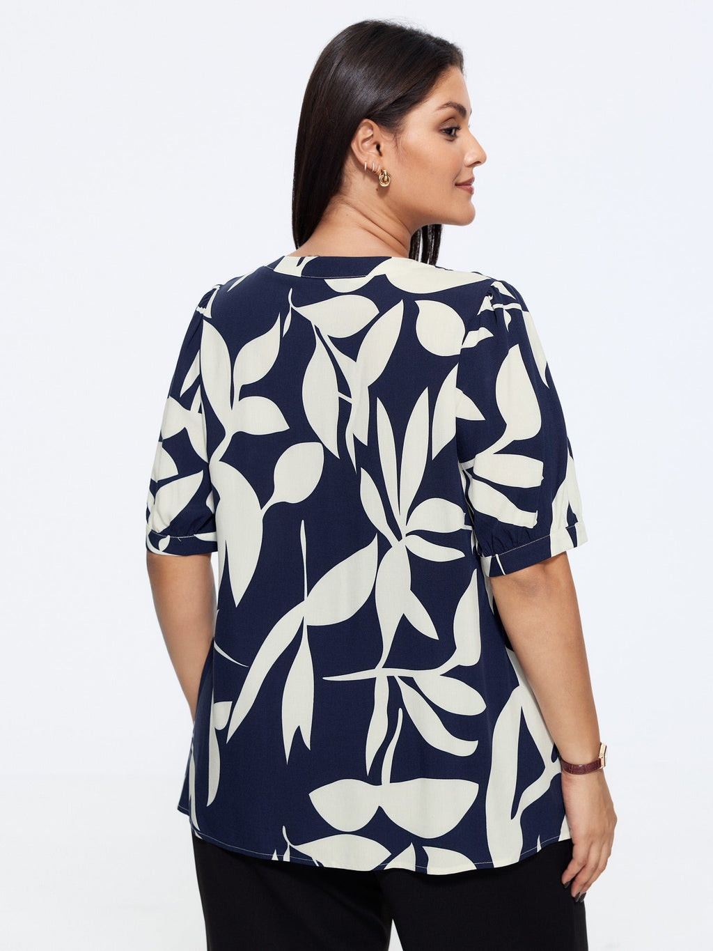 Abstract Print Puff Sleeve Blouse
