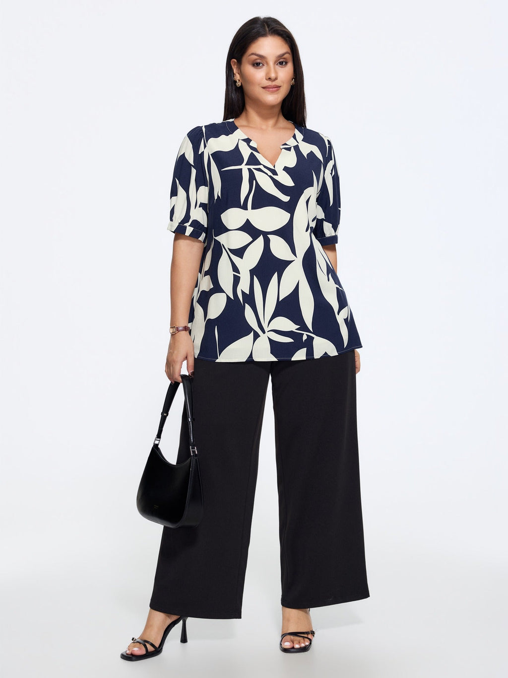 Abstract Print Puff Sleeve Blouse