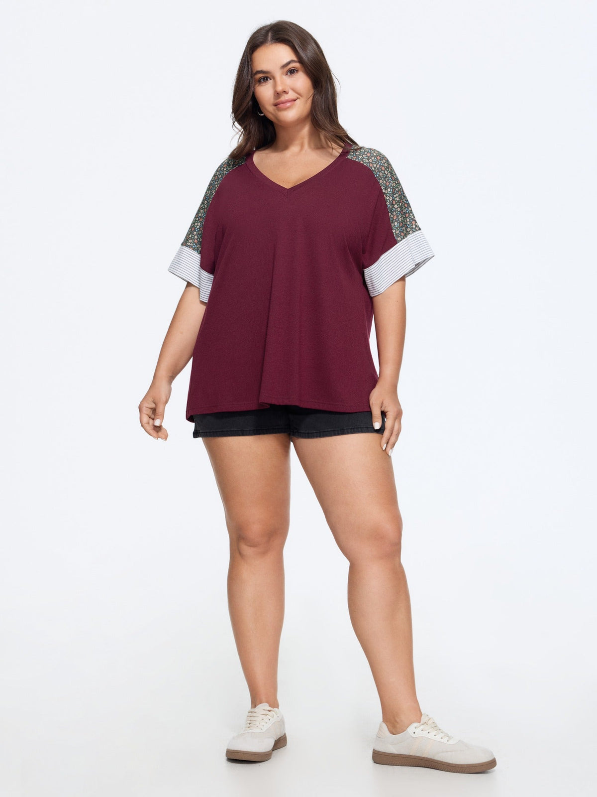 Supersoft Color Contrast Sleeve V-Neck T-Shirt