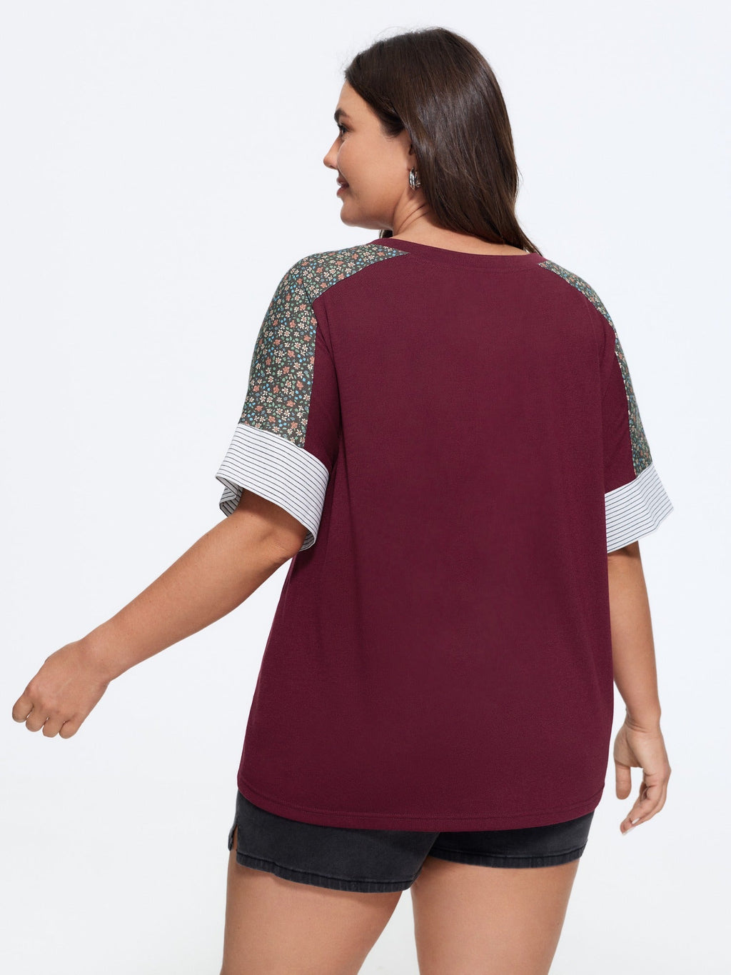 Supersoft Color Contrast Sleeve V-Neck T-Shirt