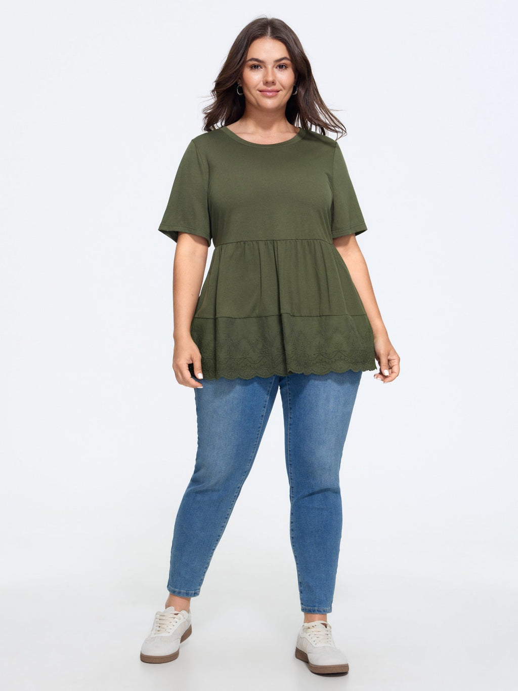 Supersoft Round Neck Lace Hem Babydoll Blouse