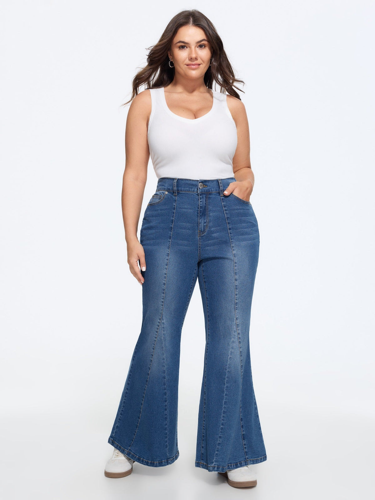 Stretch Front Seam Detail Flare Jeans