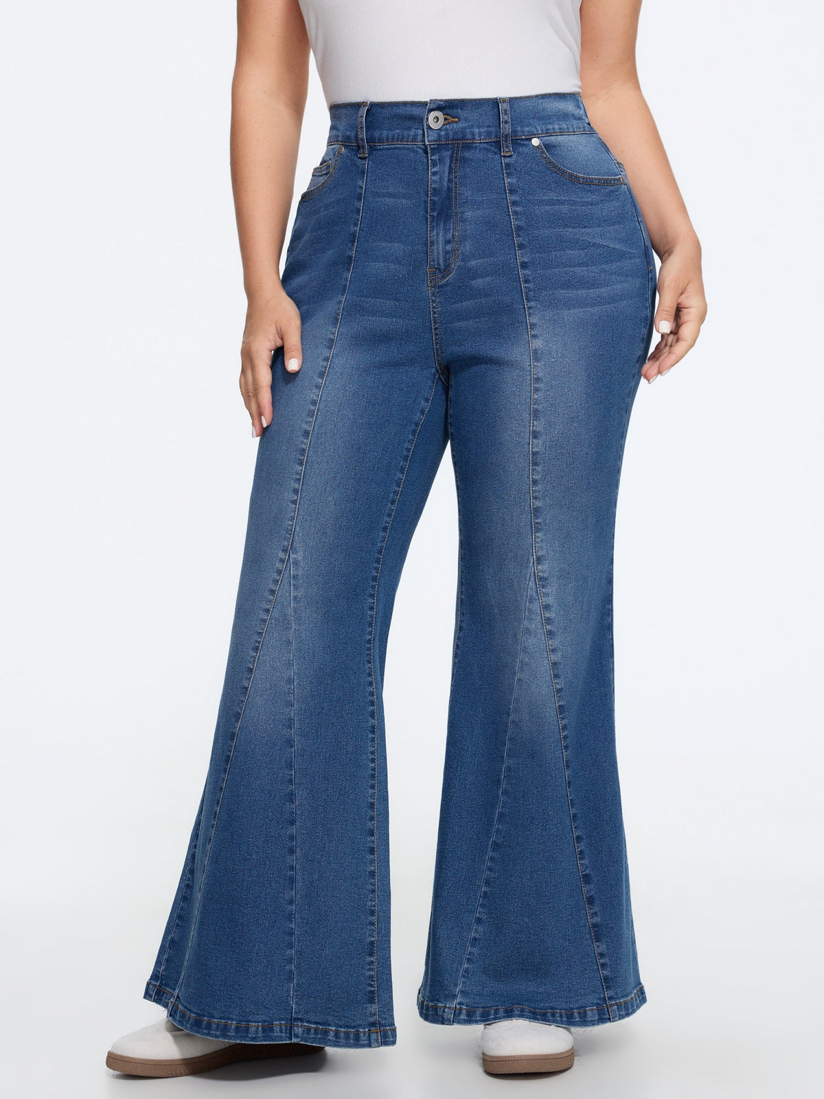 Stretch Front Seam Detail Flare Jeans