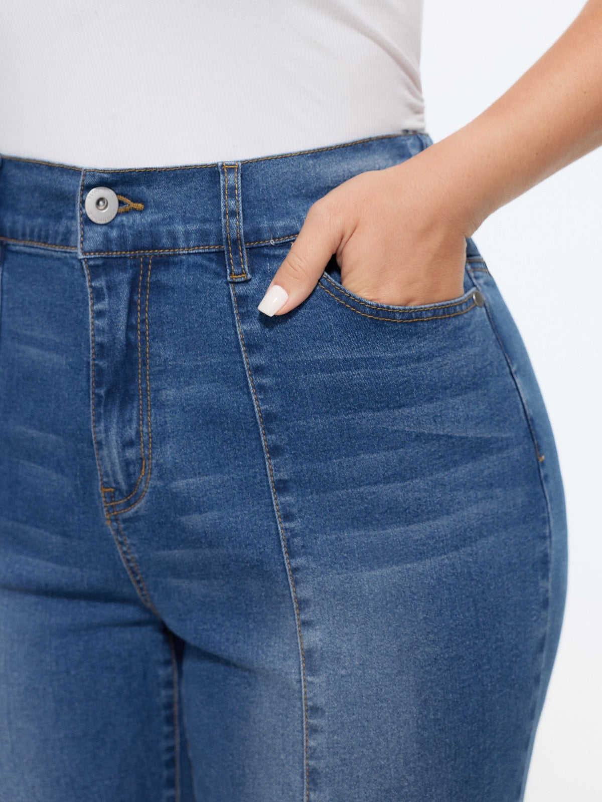 Stretch Front Seam Detail Flare Jeans