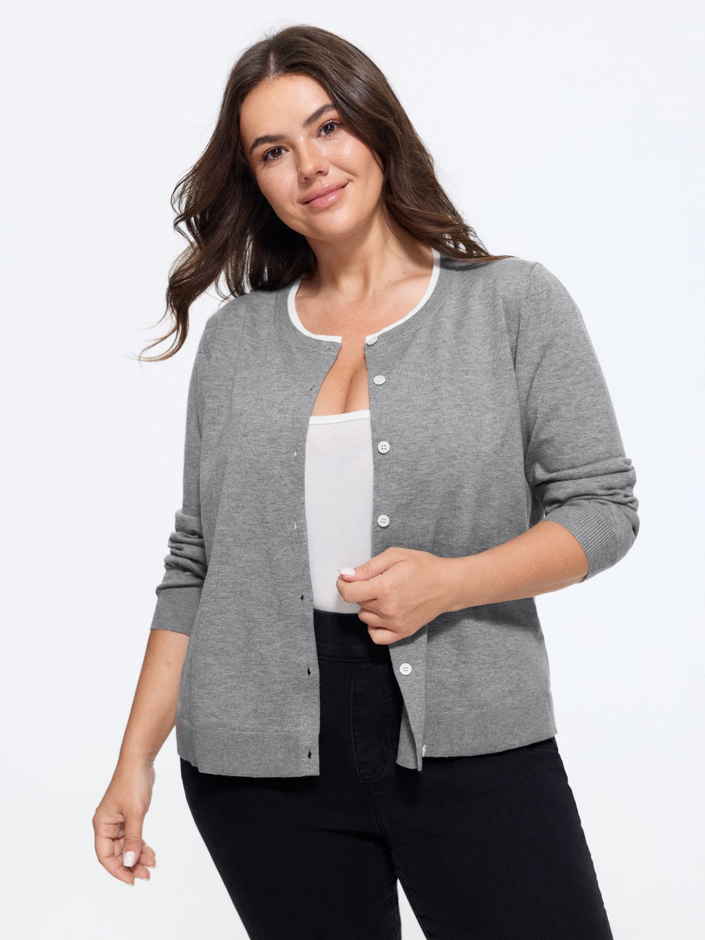 Contrast Trim Crew Neck Knit Cardigan
