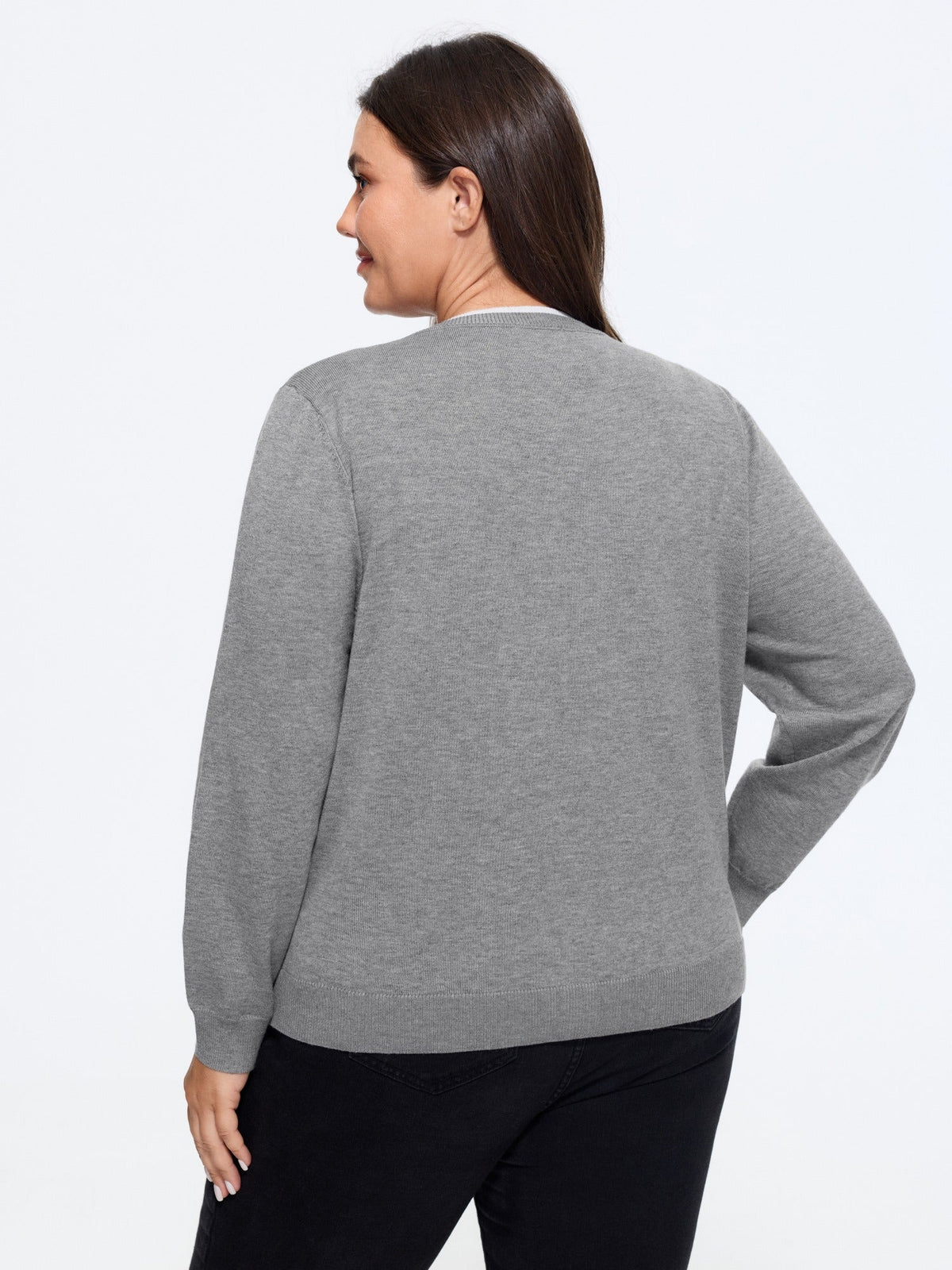 Contrast Trim Crew Neck Knit Cardigan