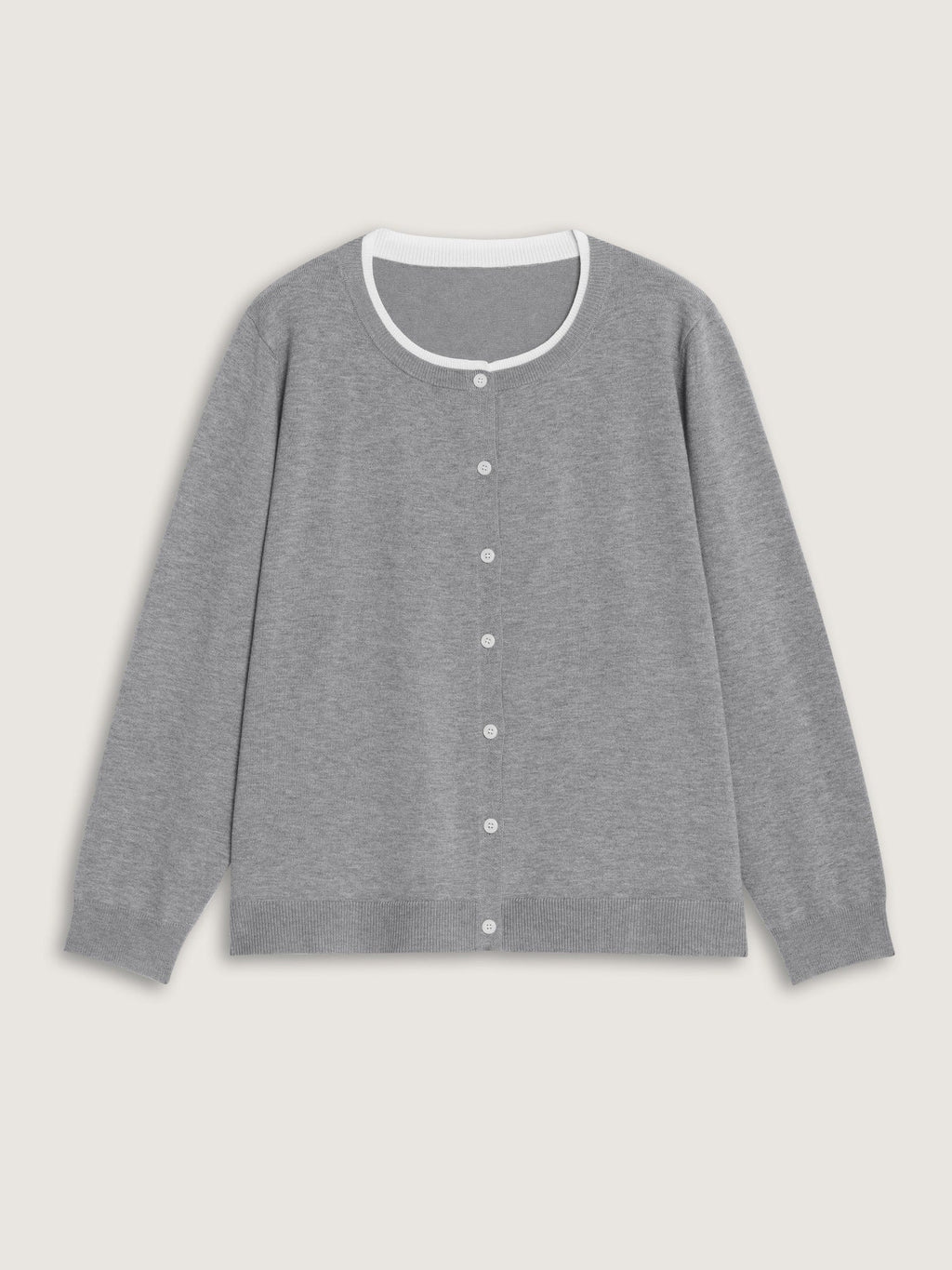 Contrast Trim Crew Neck Knit Cardigan
