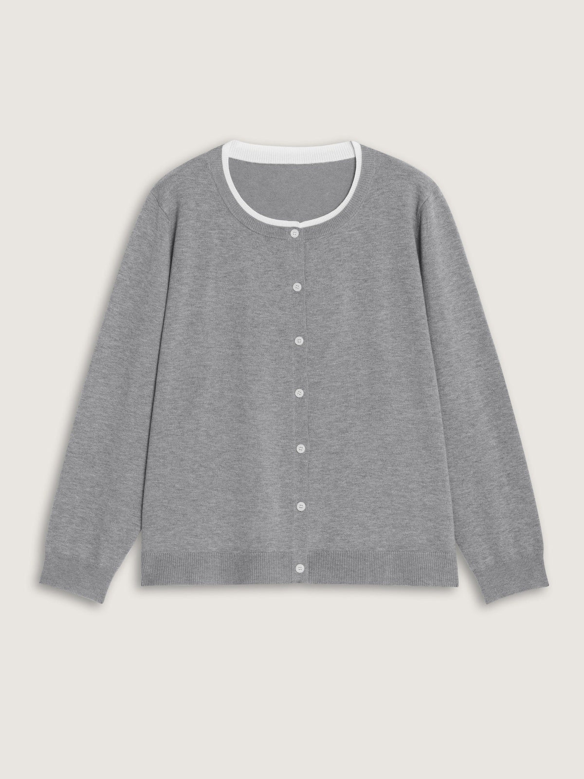 Contrast Trim Crew Neck Knit Cardigan